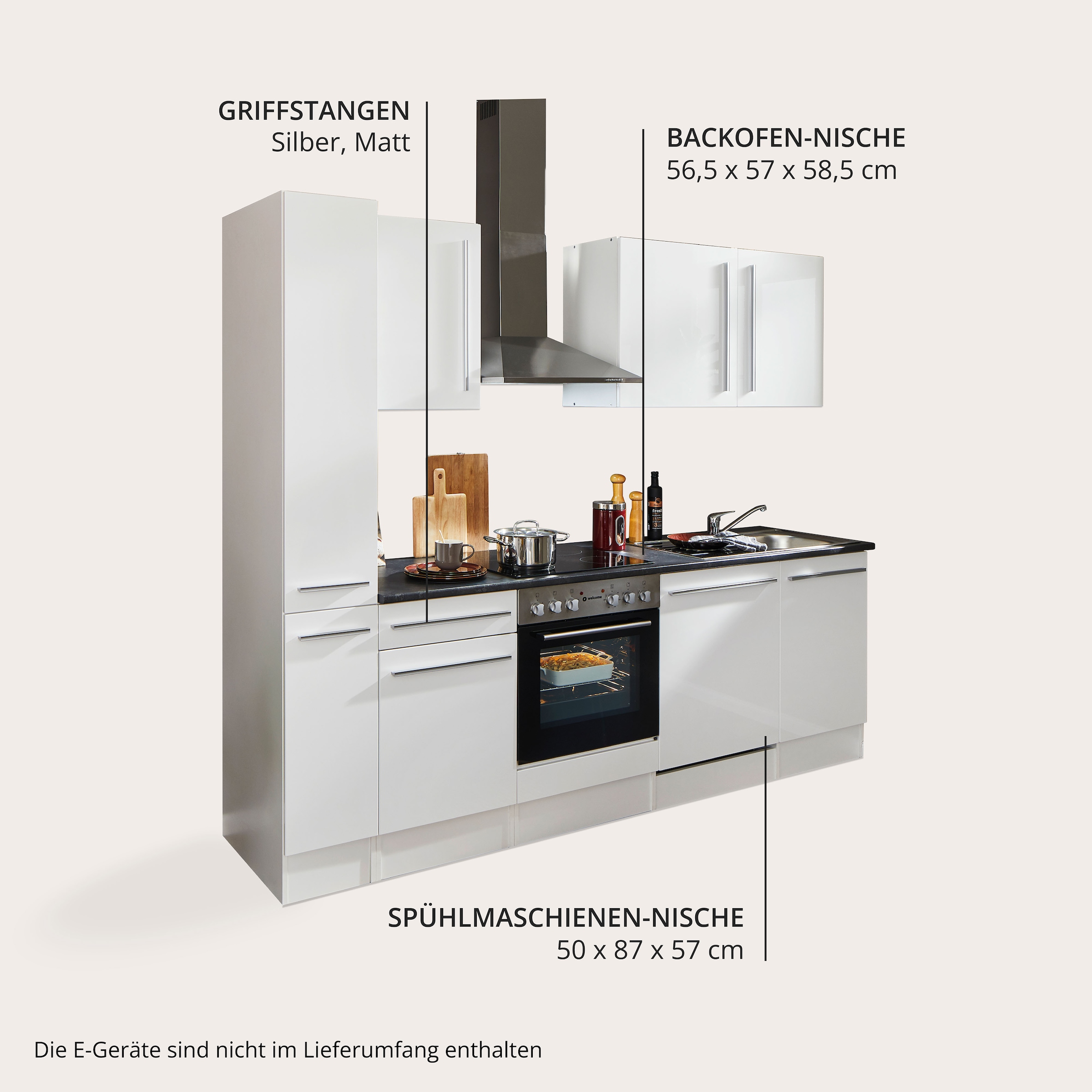 BASIC by Balculina Küchenzeile »Jazz« Breite 250 cm, wahlweise mit E-Geräten