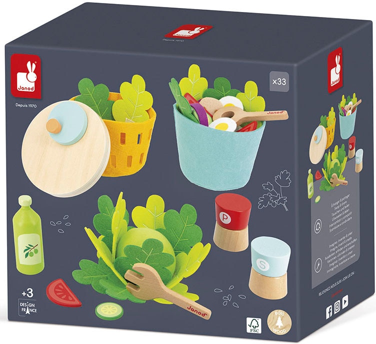 (33 tlg.), »Holzspielzeug, bei Spiel-Essensset Janod schützt FSC®- - Spiellebensmittel weltweit Wald Salat«,