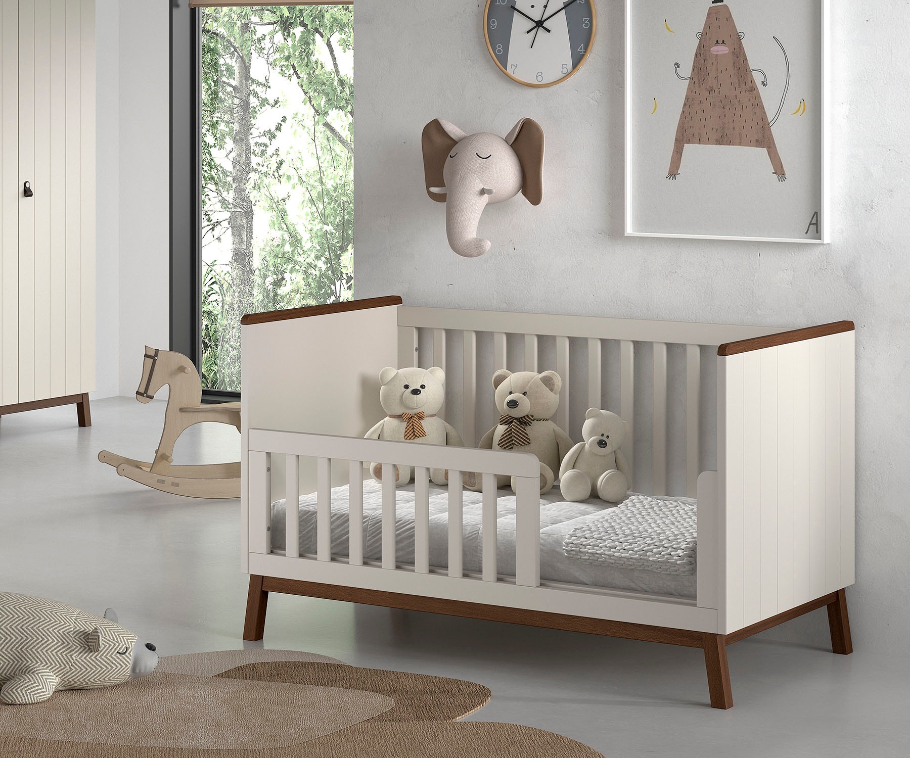 Vipack Babybett »Sezane 70x140 cm, in warmen Grau lackiert, Absatz nussbaumfarbig« mit 3-fach verstellbarem Lattenrost, später zum Junior-Bett umbaubar