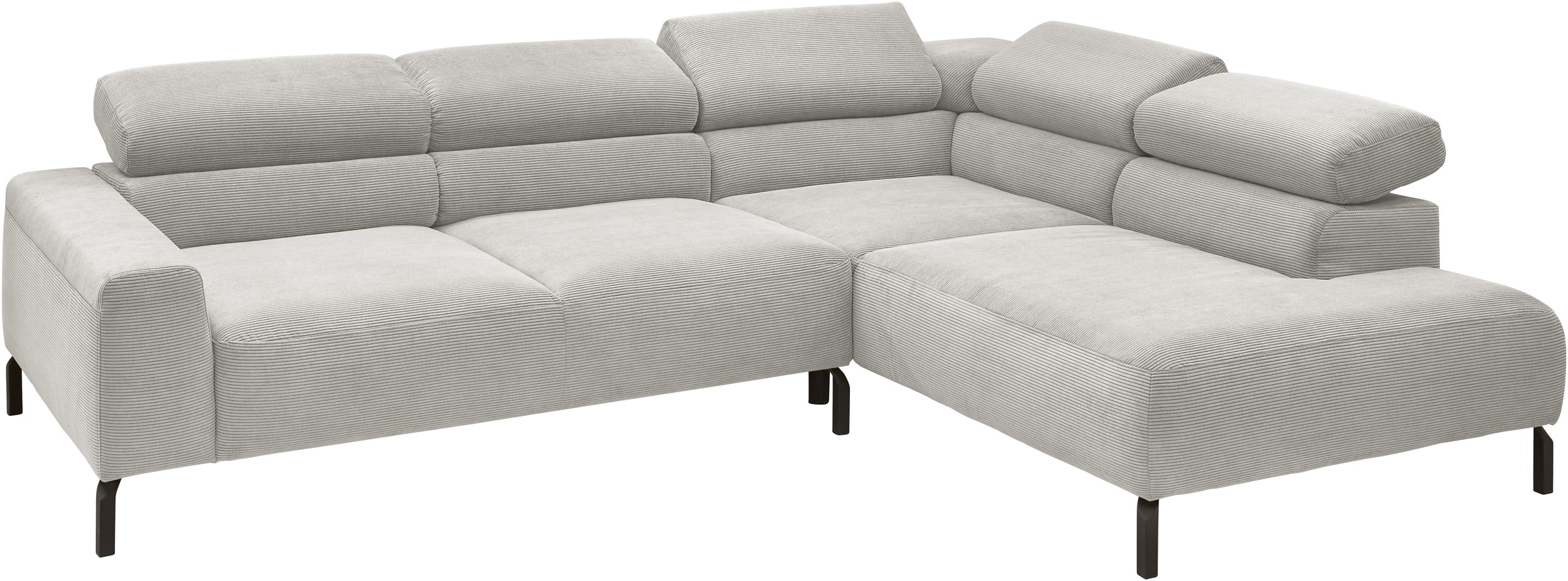 Places of Style Ecksofa »Antonelli, L-Form, inkl. Kopfteilverstellung, Breite 276 cm«, ohne Sitztiefenverstellung, in Feincord, silber