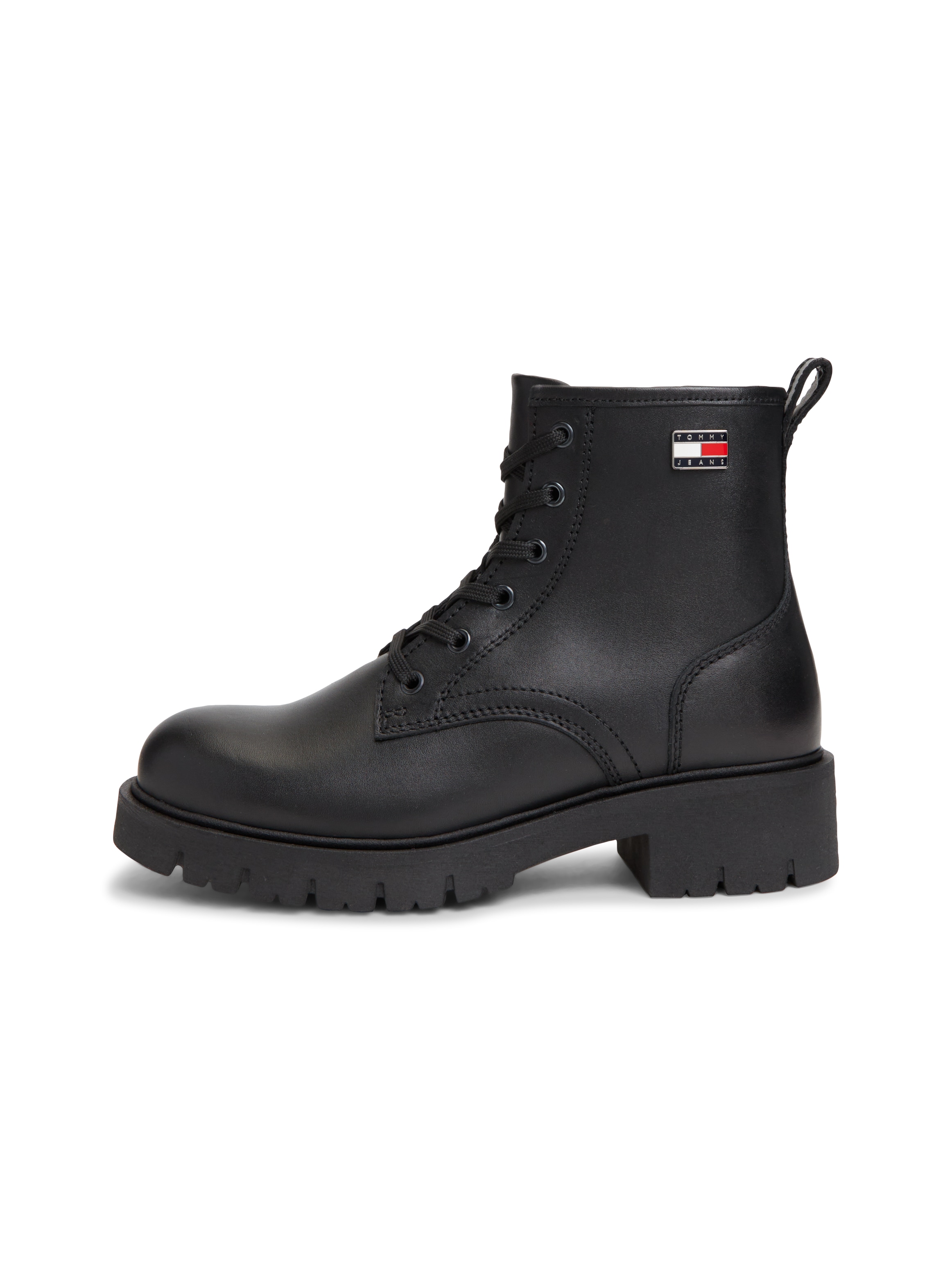 Tommy Jeans Schnürstiefelette »TJW CLEATED LACE UP BOOTS«  Blockabsatz, Schnürboots mit seitlicher Logoflag