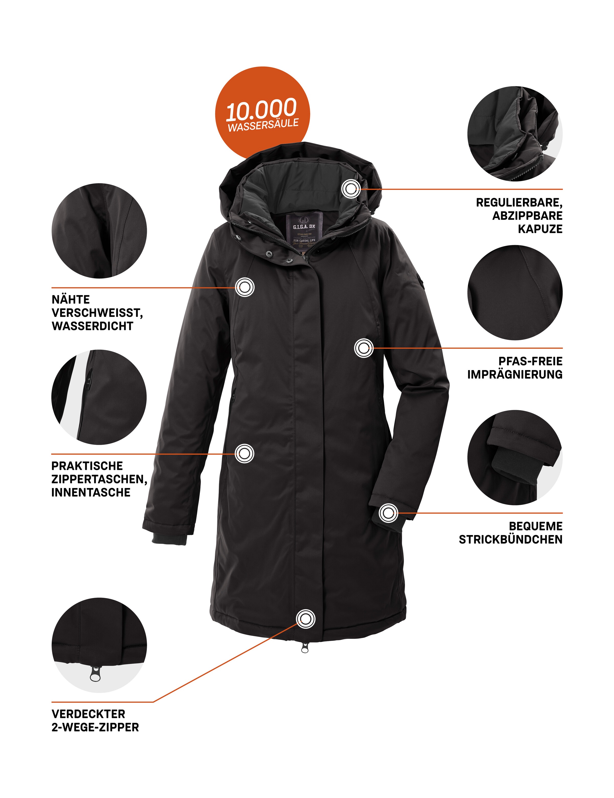 G.I.G.A. DX by killtec Parka »GW 93 WMN PRK«, wasserdicht, atmungsaktiv, 2-Wege-Reißverschluss