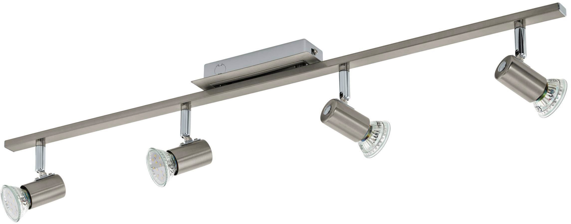 EGLO Deckenleuchte »Rottelo Deckenlampe, Metall, GU10, Deckenstrahler, Furlampe, Lampe« GU10 1 Stk. Spot - L78 x B7 cm - nickel-matt, chrom - 4X4,6W inkl.