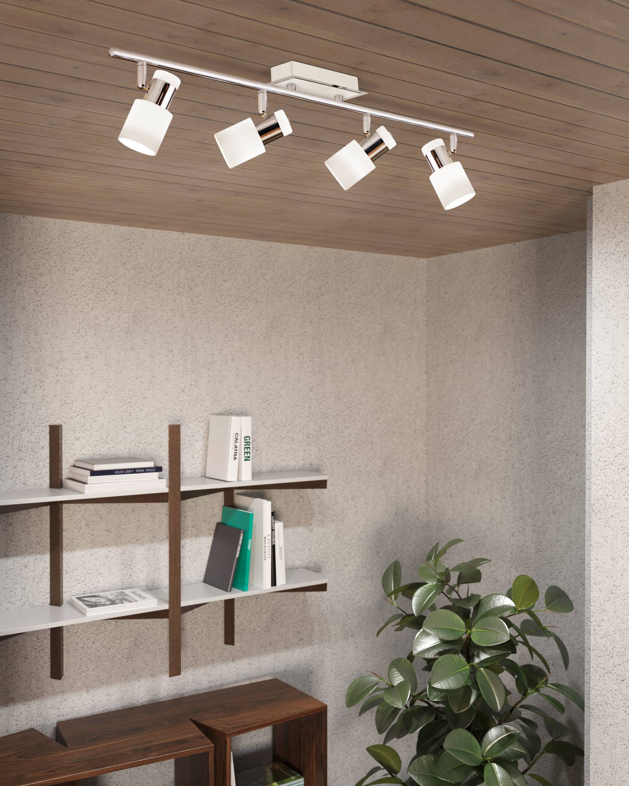 EGLO Deckenleuchte »Davida Deckenlampe, Deckenspot aus Metall, Wohnzimmerlampe, GU10« GU10 1 Stk. Spot - L78 x B7 cm - chrom, weiß - 4X4,6W inkl.