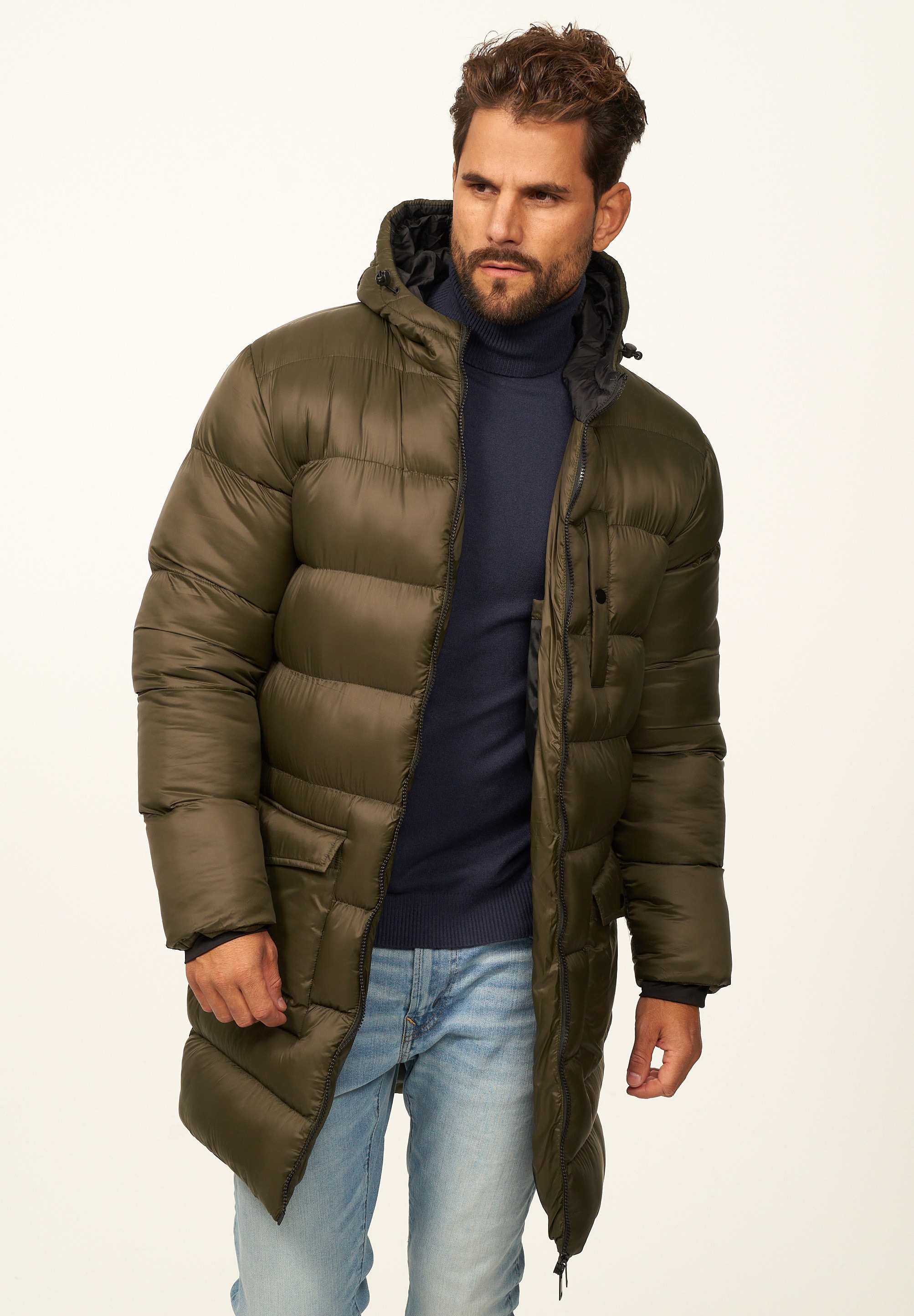 SOULSTAR Parka »Winterjacke als Langer Steppmantel - Winterparka« mit Kapuze Herren warme Pufferjacke Steppjacke - Leichter Wintermantel