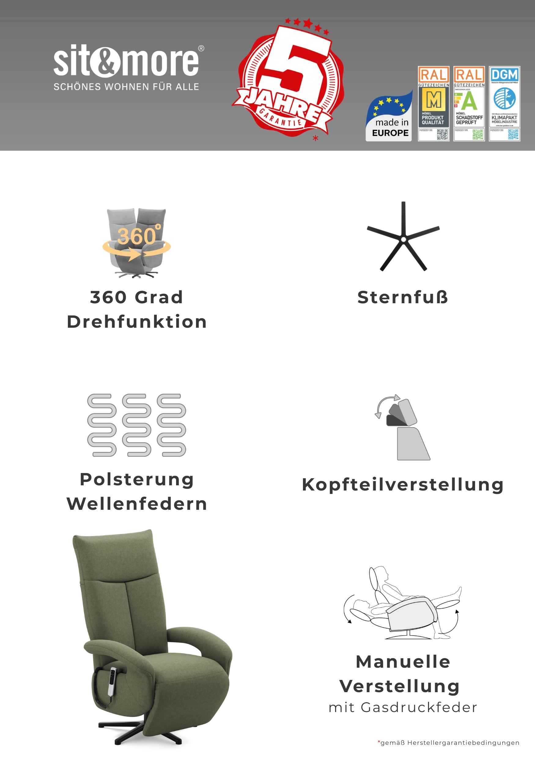 sit&more TV-Sessel »Tycoon« wahlweise manuell, mit zwei Motoren oder mit Akku oder mit 2 Motoren