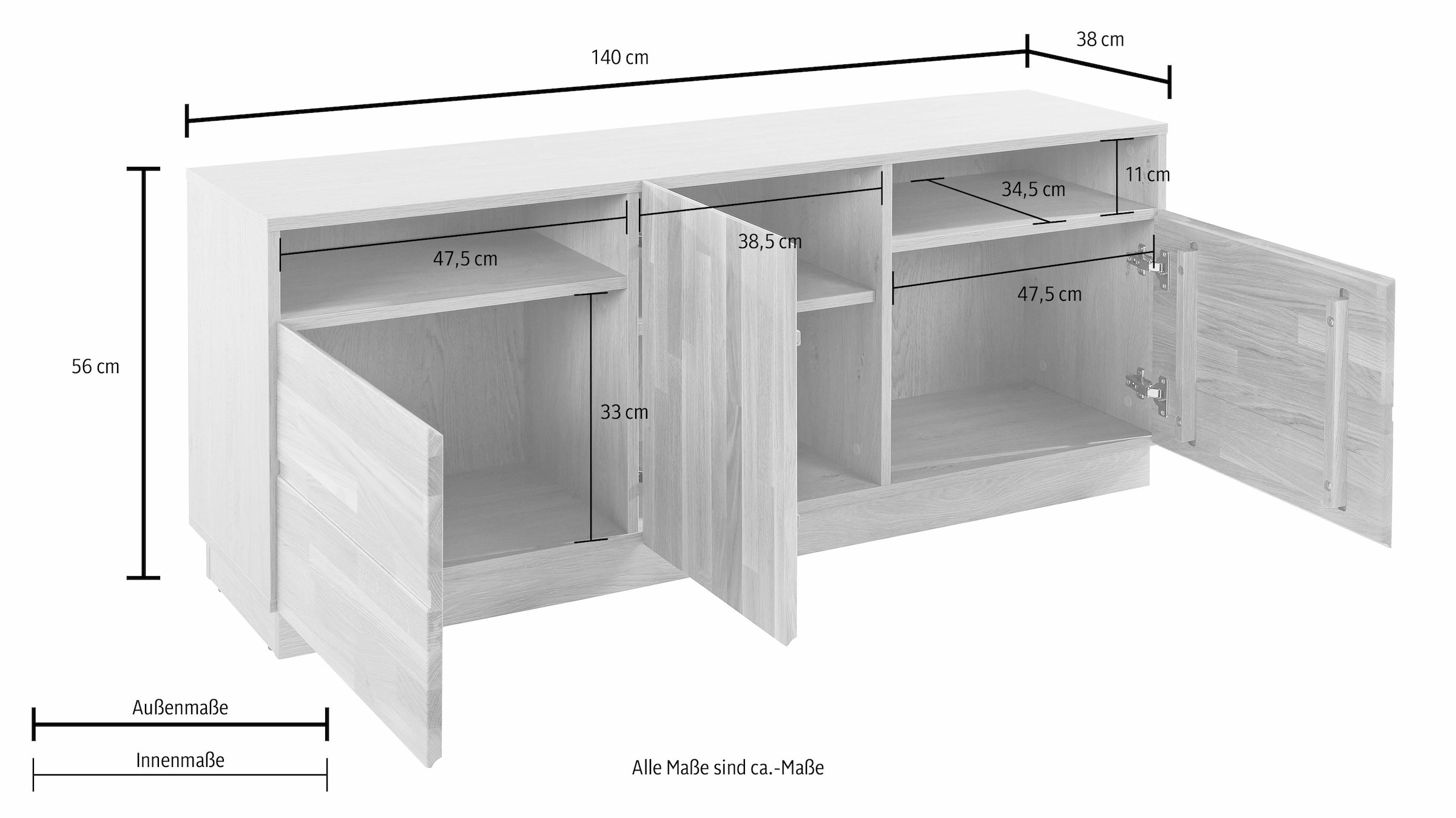 Home affaire Lowboard, Breite 140 cm, teimassiv, FSC®-zertifiziert