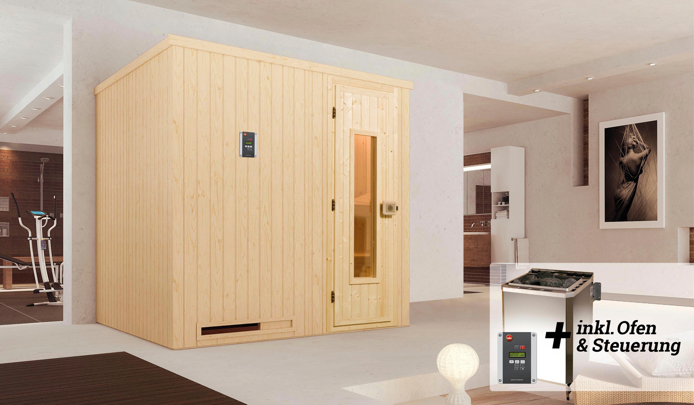 weka Sauna »Halmstad« Set,  7,5 kW Bio-Ofen mit digitaler Steuerung