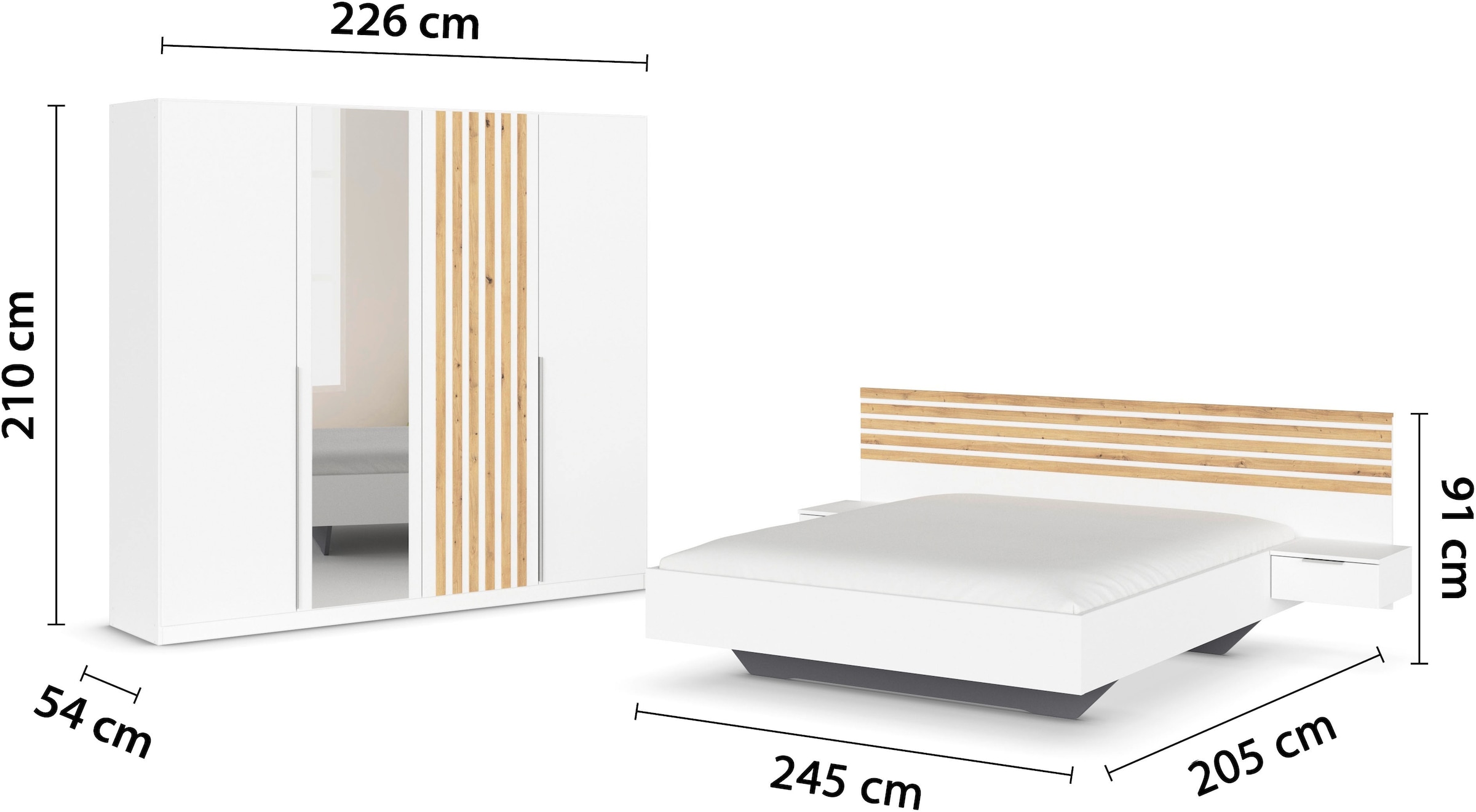 rauch Schlafzimmer-Set »Komplettzimmer Komplettschlafzimmer Komplett Set LAMELLA« Set, Schrank 226cm Bett 160/180cm in 3 Ausstattungen BASIC/CLASSIC/PREMIUM, 4 tlg. tlg.