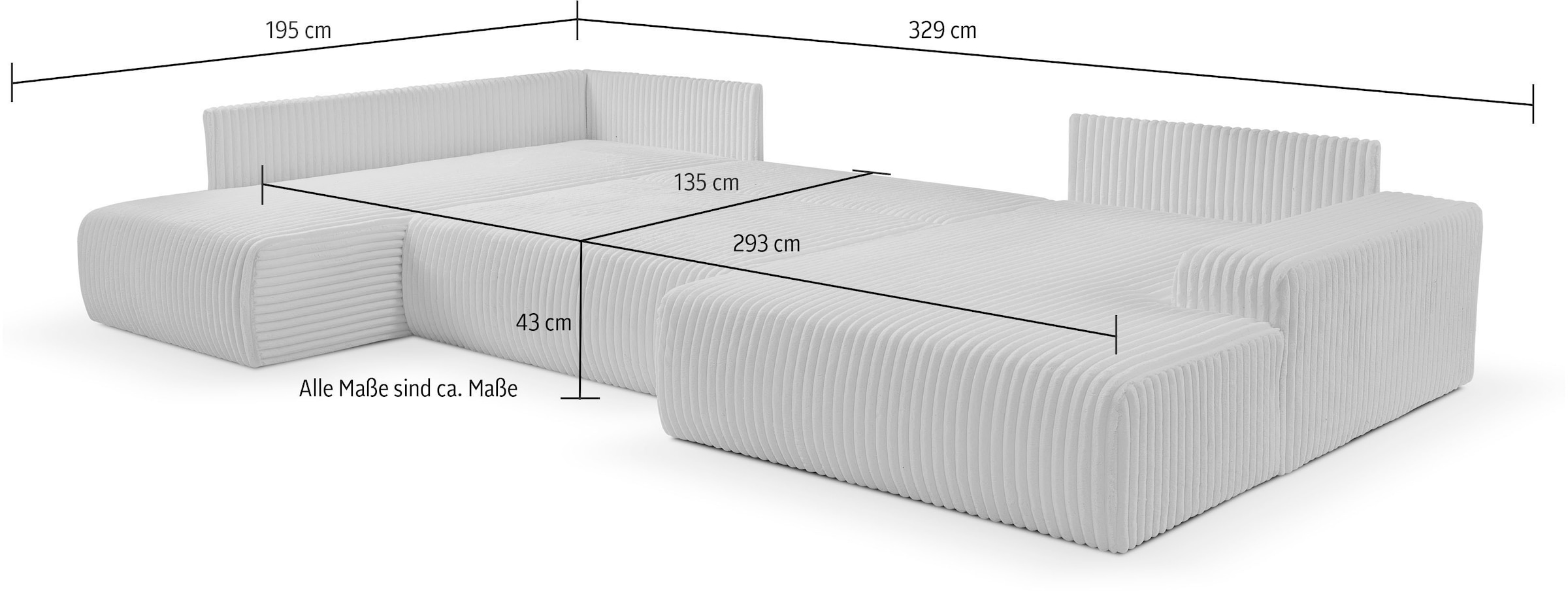 WERK2 Wohnlandschaft »Rotterdam 325 cm breit mit Bett und Bettkasten, viel Platz« Cord, U-Form, XXL, Schlaffunktion, Bettkasten