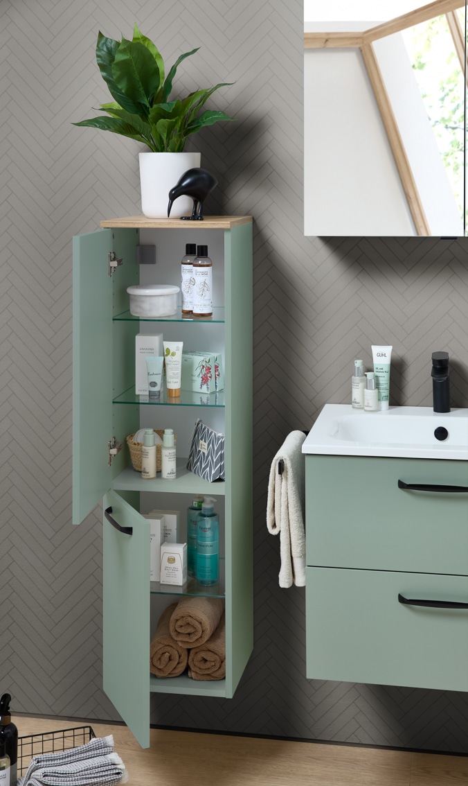 Saphir Midischrank »Quickset 500, Badschrank 32,4 cm breit, 2 Türen« 2 Einlegeböden, Badezimmer-Midischrank