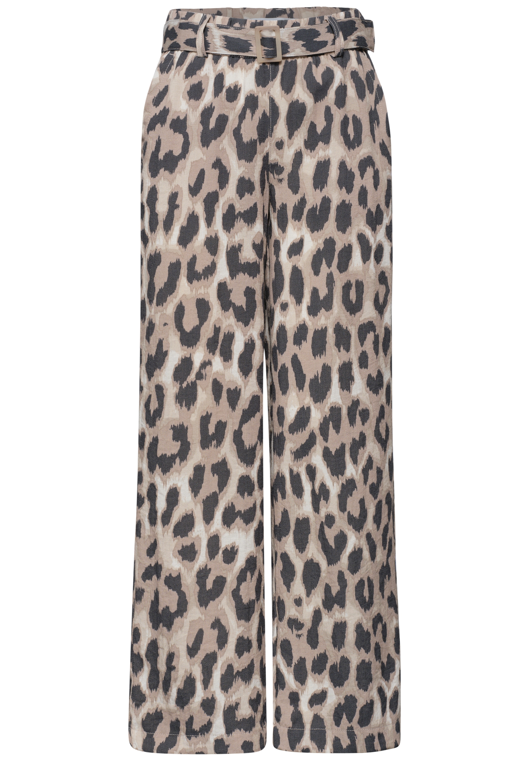 STREET ONE Stoffhose  mit Gürtel und Leo-Print