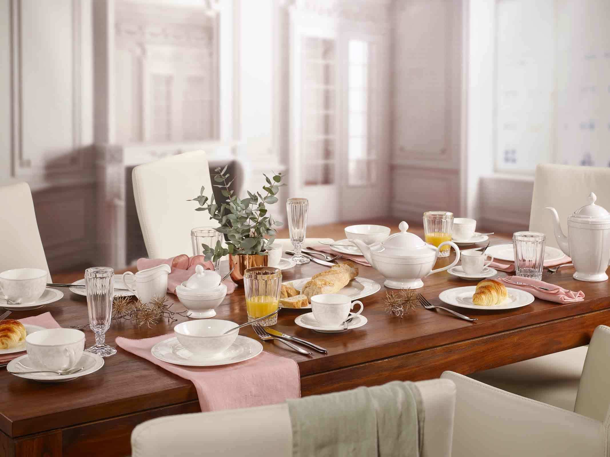 Villeroy & Boch Frühstücksteller »Frühstücksteller Gray Pearl ø 22,7 cm 6er Set weiß« Spülmaschinengeeignet, Mikrowellengeeignet