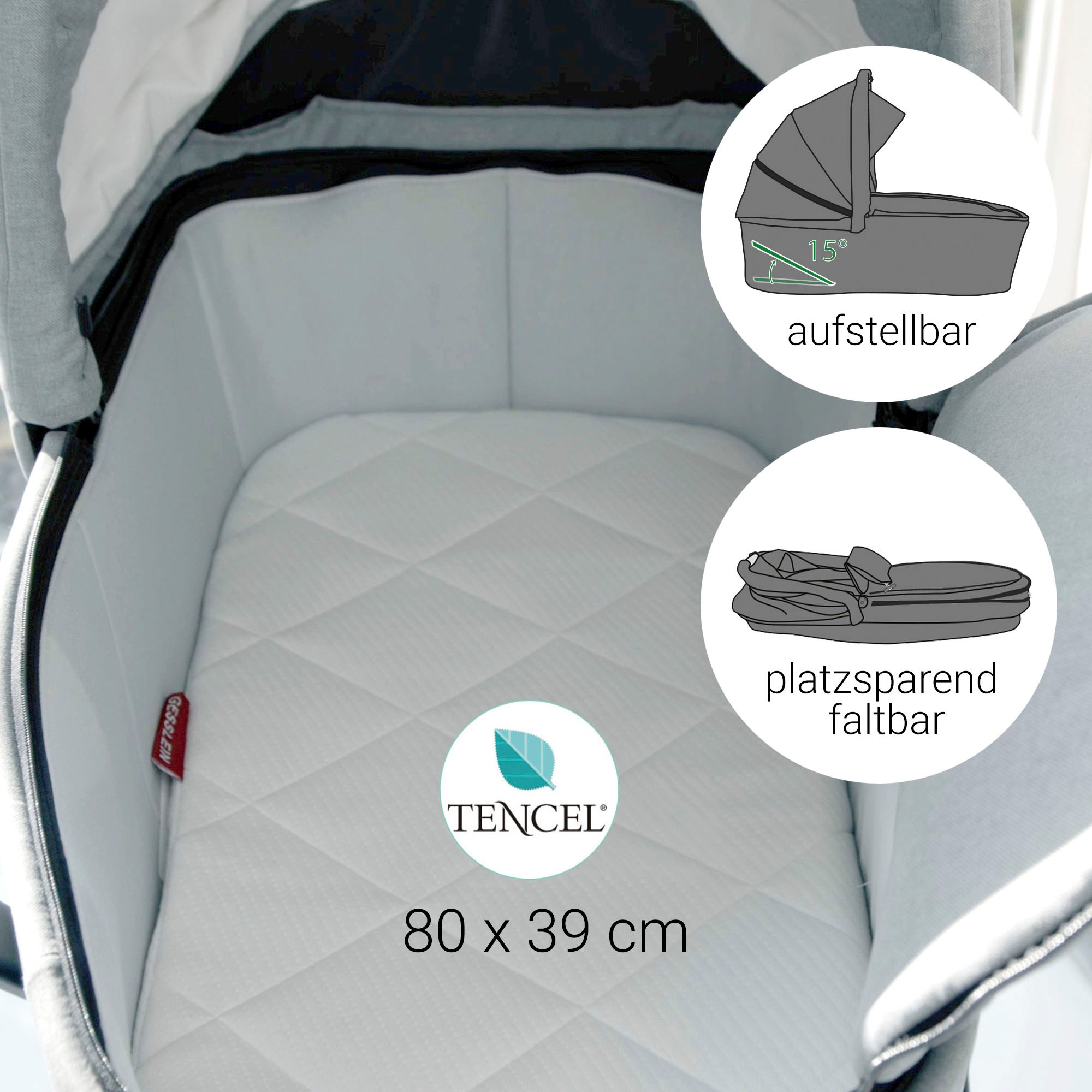 Gesslein Kombi-Kinderwagen »FX4 Soft+ mit Aufsatz Classic schwarz/schwarz, schwarzgrau«, mit Babywanne Cx3 und Babyschalenadapter