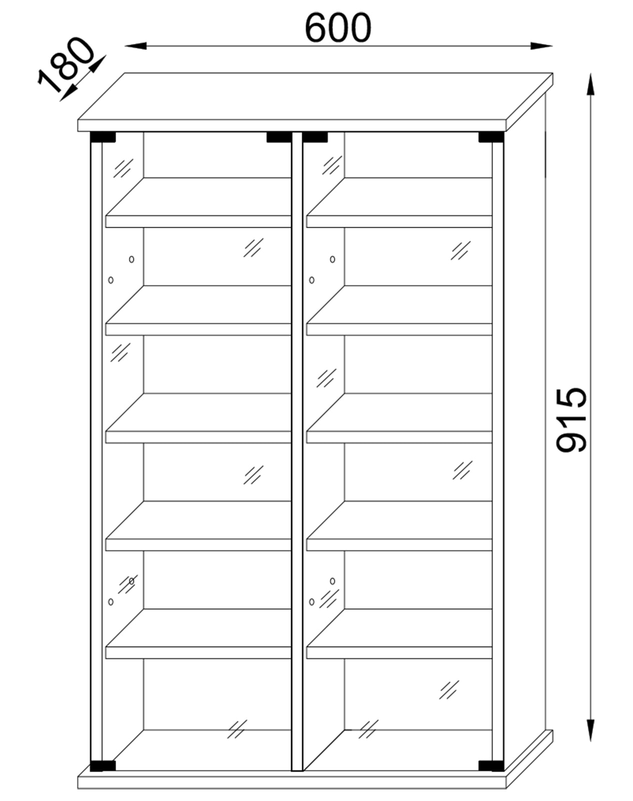 VCM Media-Regal »VCM Holz CD DVD Wandregal/Wandvitrine | Vitrine mit 2 ESG-Sicherheitsglastüren. | Maße: H. 92 x B. 60 x T. 18 cm | 10 variable Einlegeböden - Zuntisa«