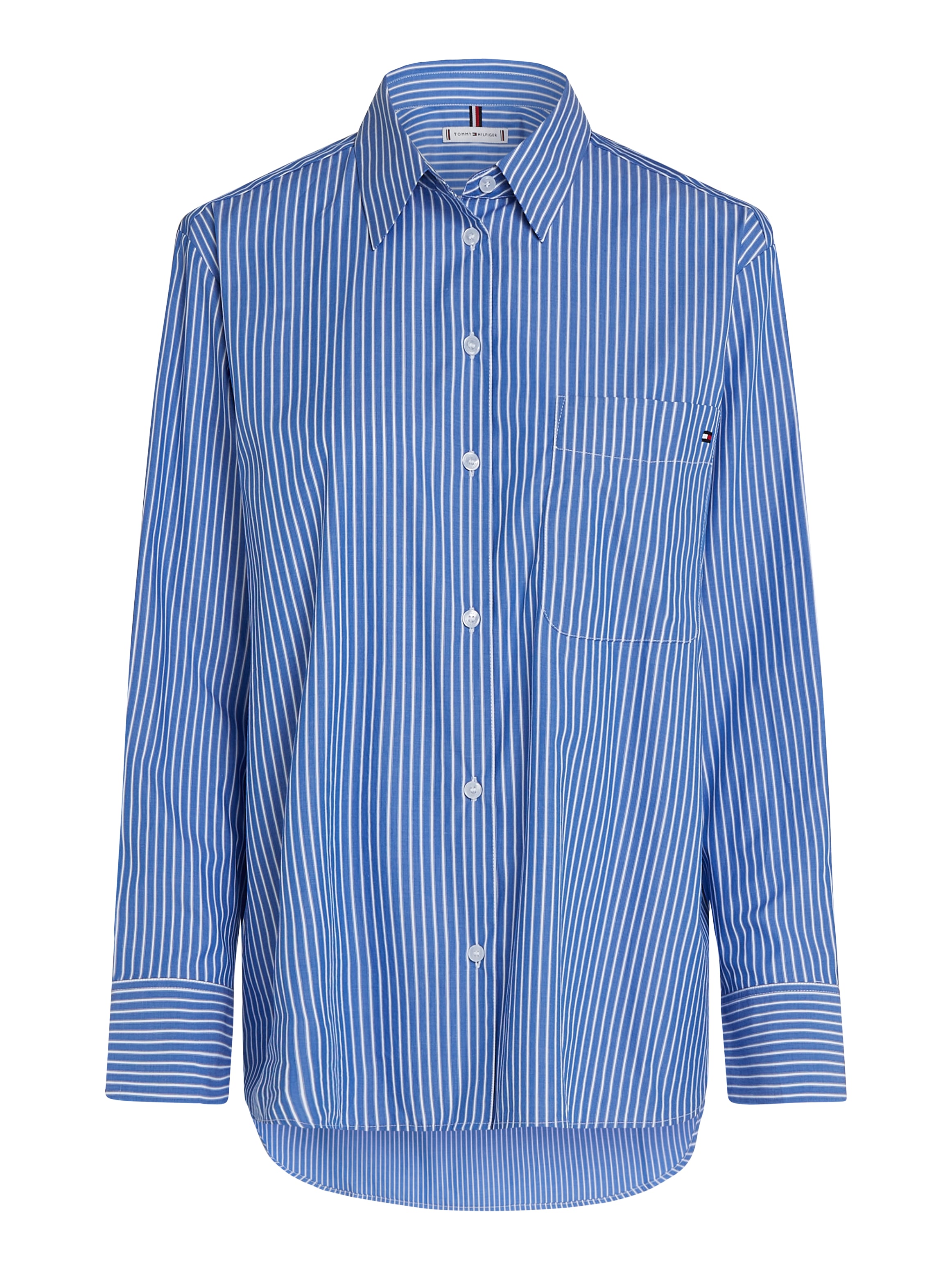 Tommy Hilfiger Hemdbluse »ESS POPLIN EASY FIT SHIRT«, Hinten länger geschnitten mit abgerundetem Saum