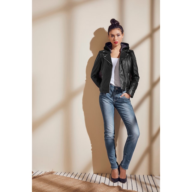 Gipsy Lederjacke »ELA«, mit Kapuze, coole 2-in-1-Bikerjacke mit abnehmbarer  Jersey-Kapuze bei ♕