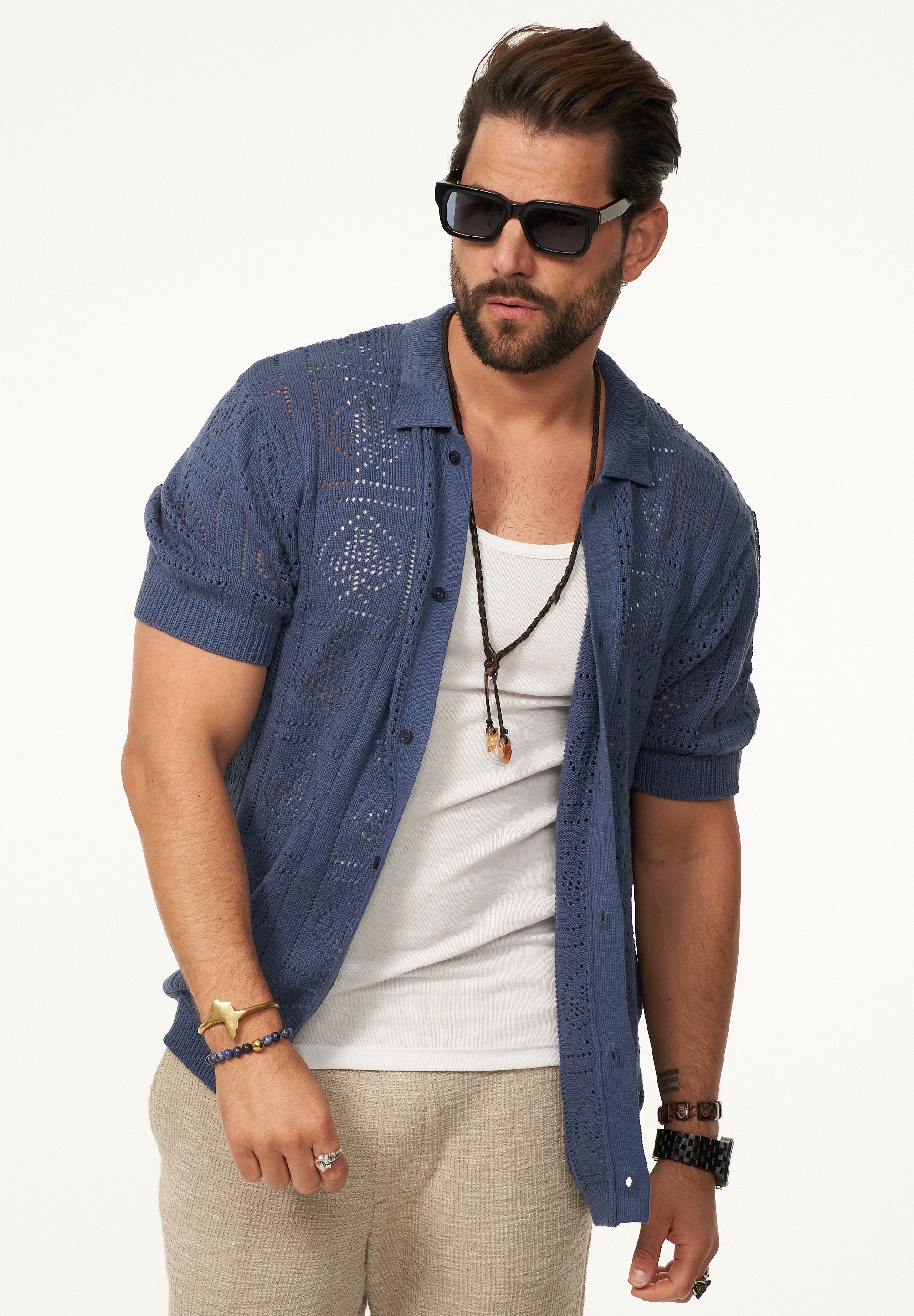 SOULSTAR Poloshirt »Kurzarm Strickhemd im Cardigan Stil mit Knopfleiste für Herren« Herren Kurzarm Strick Polo-Hemd Cardigan T-Shirt