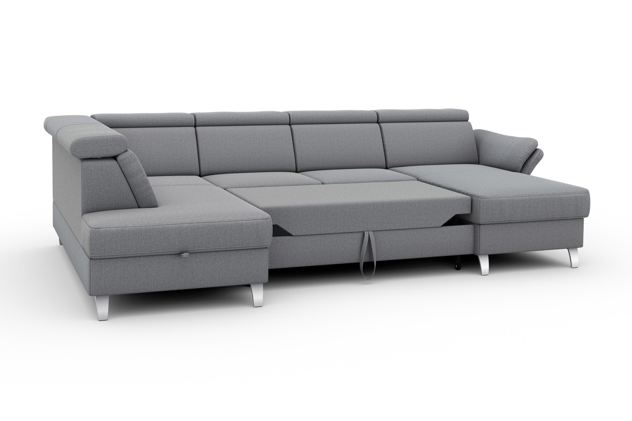 sit&more Wohnlandschaft »Vincenzo U-Form«, inklusive Kopfteilverstellung, wahlweise mit Bettfunktion, Bettkasten