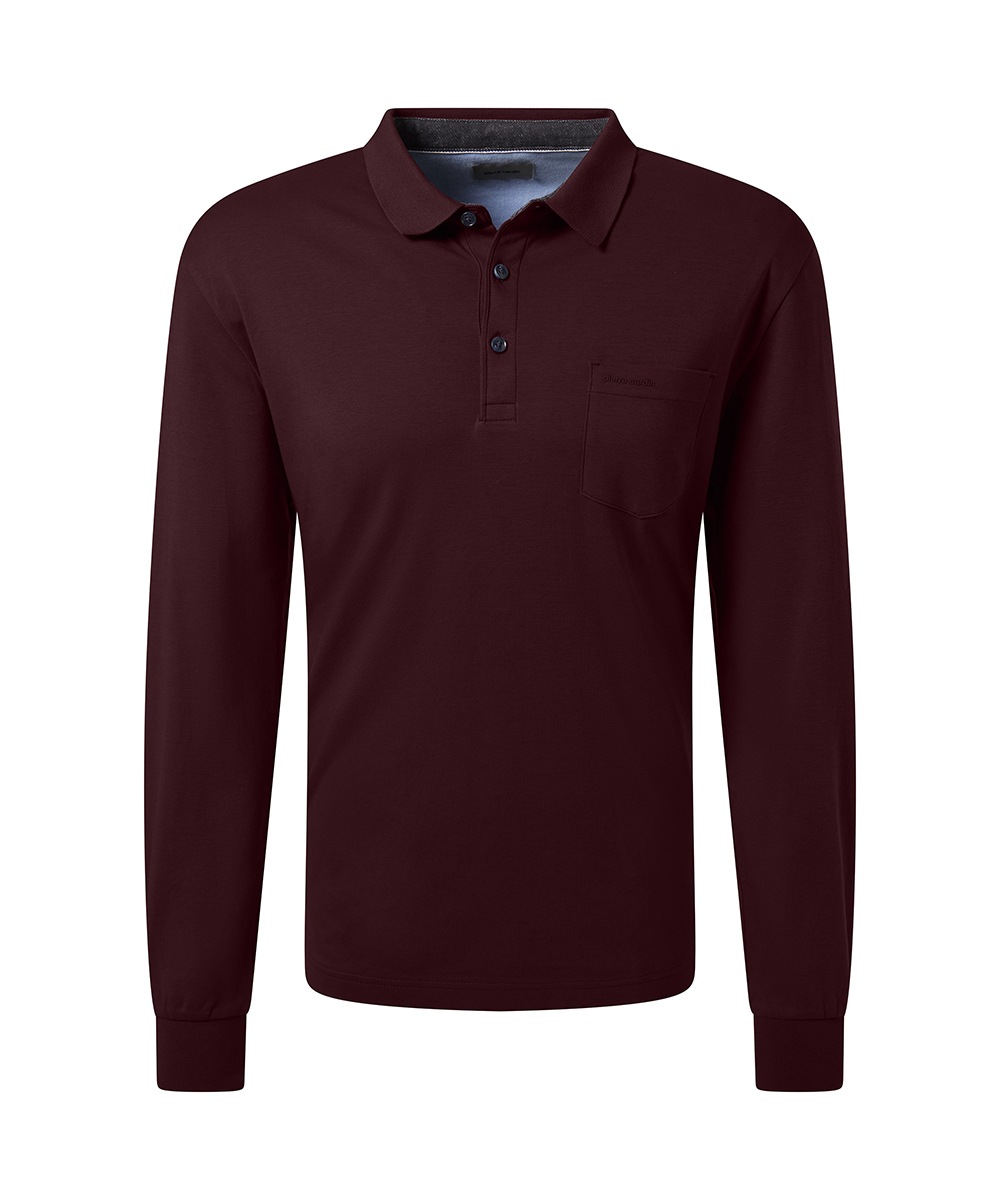 Pierre Cardin Langarm-Poloshirt, Brusttasche mit Marken- Applikation