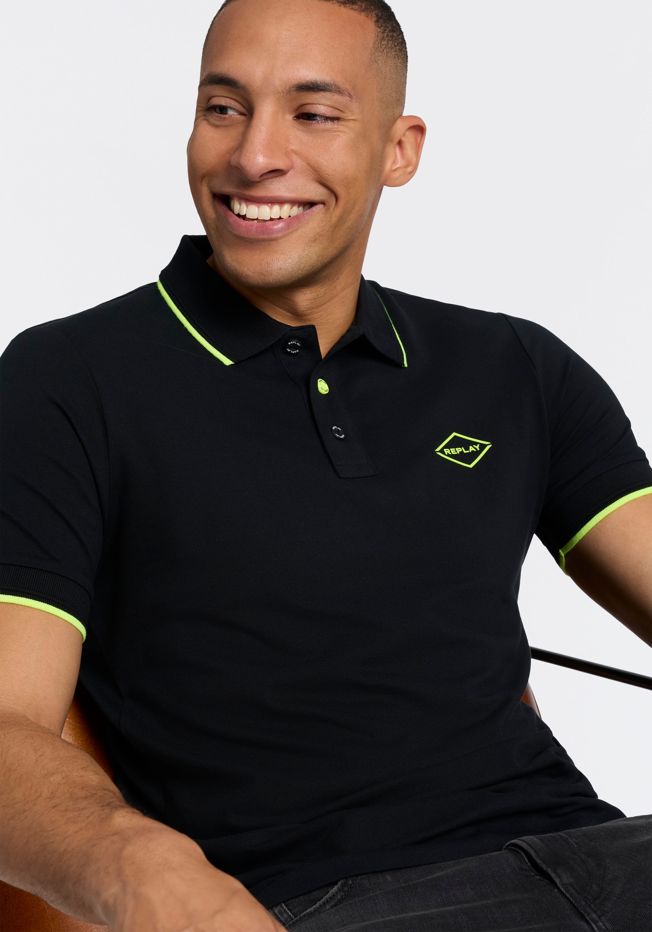 Replay Poloshirt mit Kontrastdetails, Baumwoll-Mix