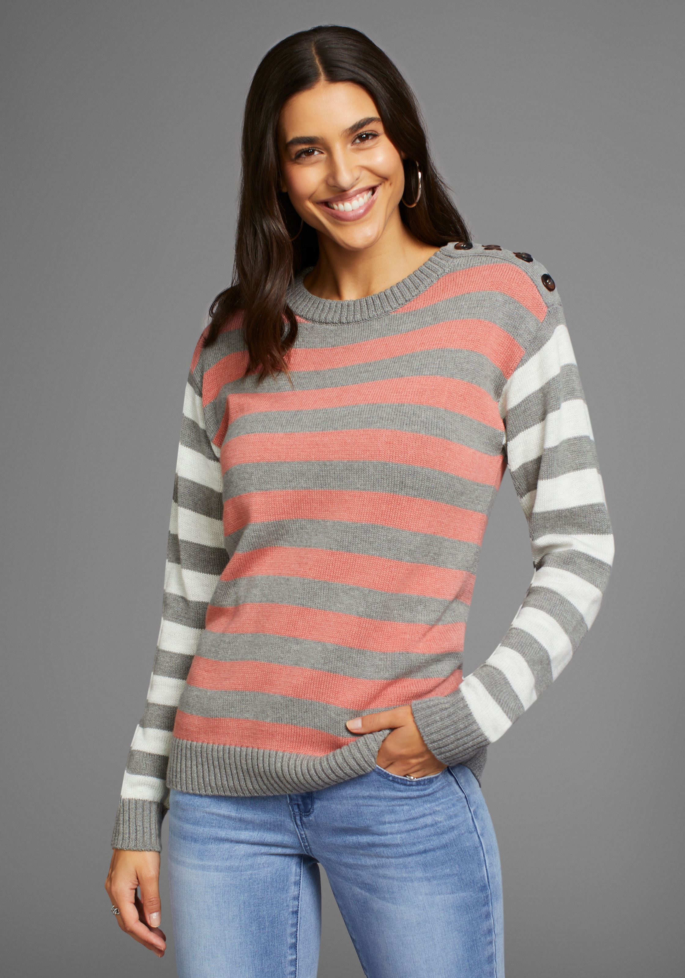 Laura Scott Streifenpullover, mit Knopfreihe an der Schulter