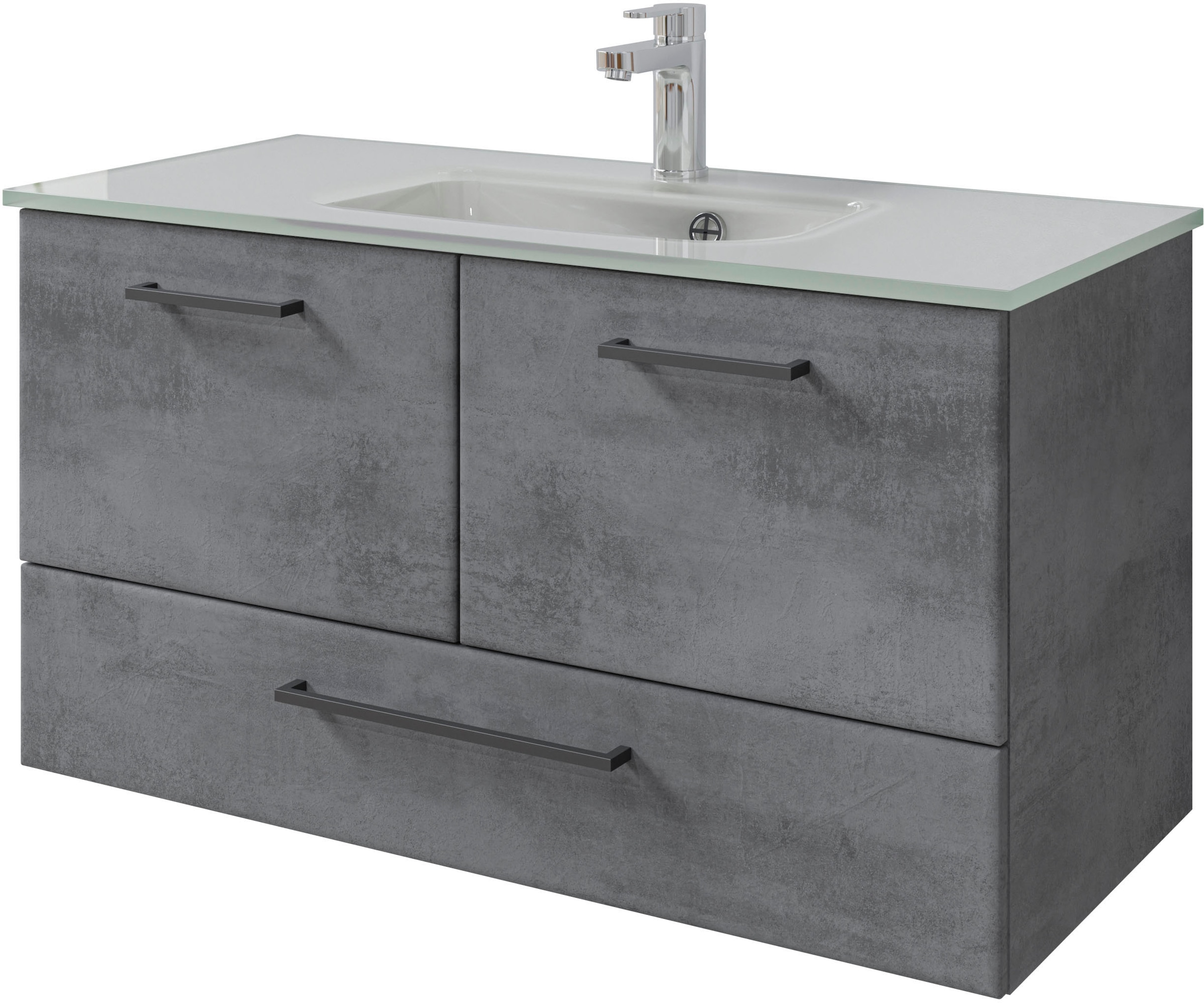 Saphir Badmöbel-Set »Quickset 945 Glas-Waschtisch mit Unterschrank, 99 cm breit, Waschplatz« 1 Stk. tlg.