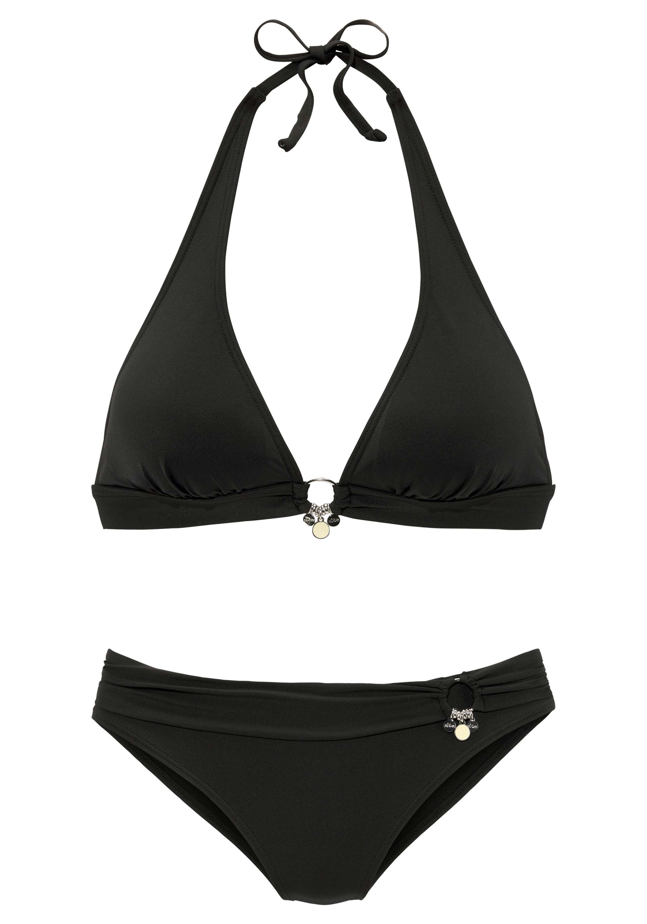 s.Oliver, Damen, Triangel-Bikini »Tonia« mit herausnehmbaren Cups, im Nacken zu binden, im Rücken zu schließen, schwarz, Cup A/B, 32 - Cup A/B, 