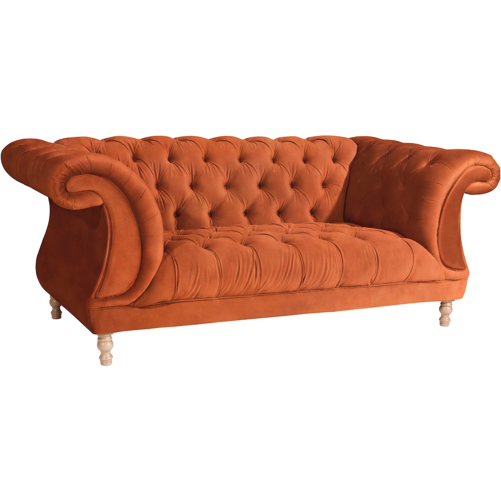 Max Winzer® Chesterfield-Sofa »Isabelle«, mit Knopfheftung & gedrechselten Füßen in Buche natur, Breite 200 cm