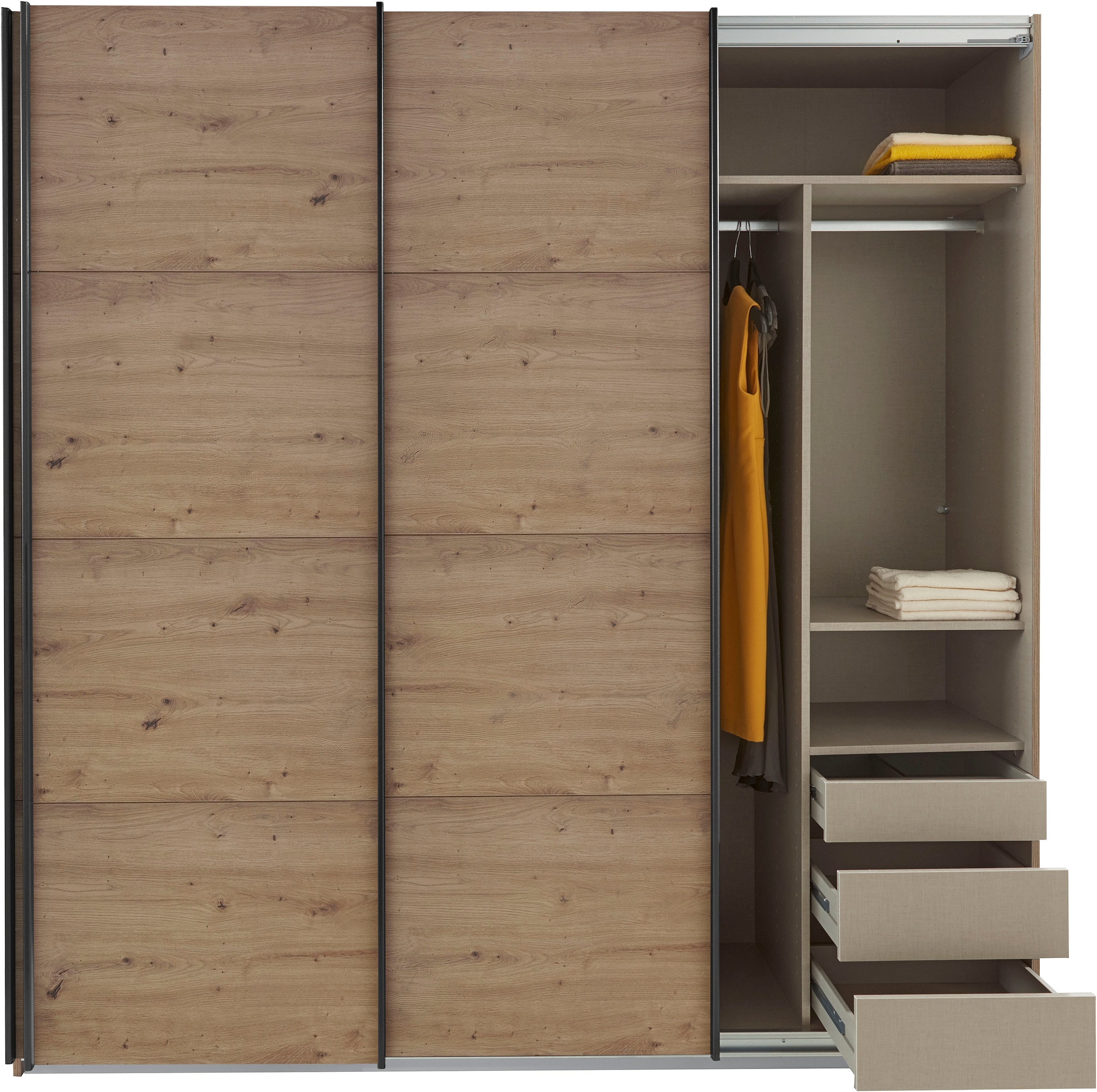 rauch Schwebetürenschrank »Kleiderschrank Schrank Garderobe TOPSELLER OTELI inkl. Inneneinteilung« Breiten 203/271/315/360 cm Höhen 210/229 cm,  mit 3 Innenschubladen sowie zusätzlichen Einlegeböden MADE IN GERMANY