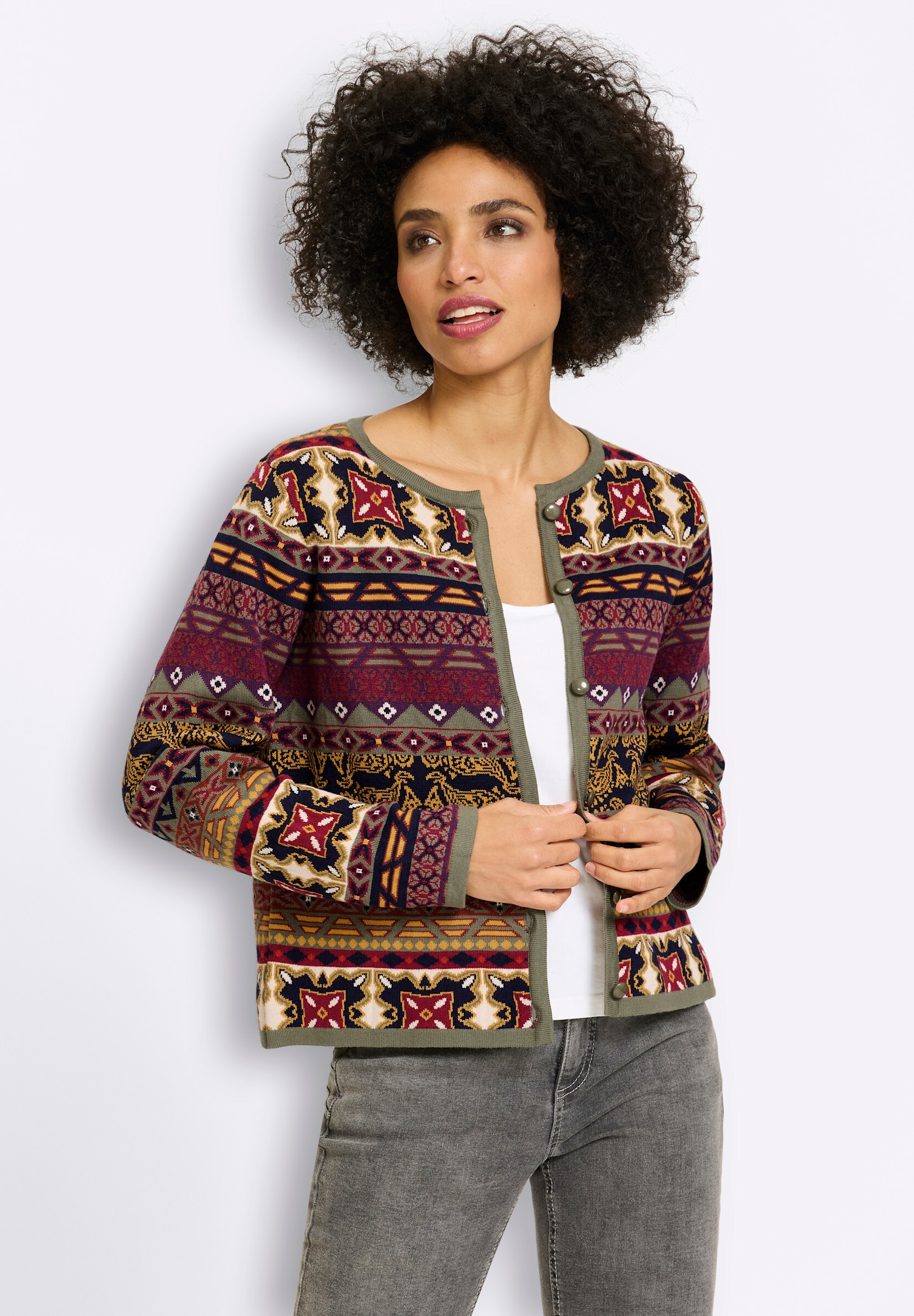 heine Strickjacke »Strickjacke Jacquardstrickjacke im bunten Farbmix«