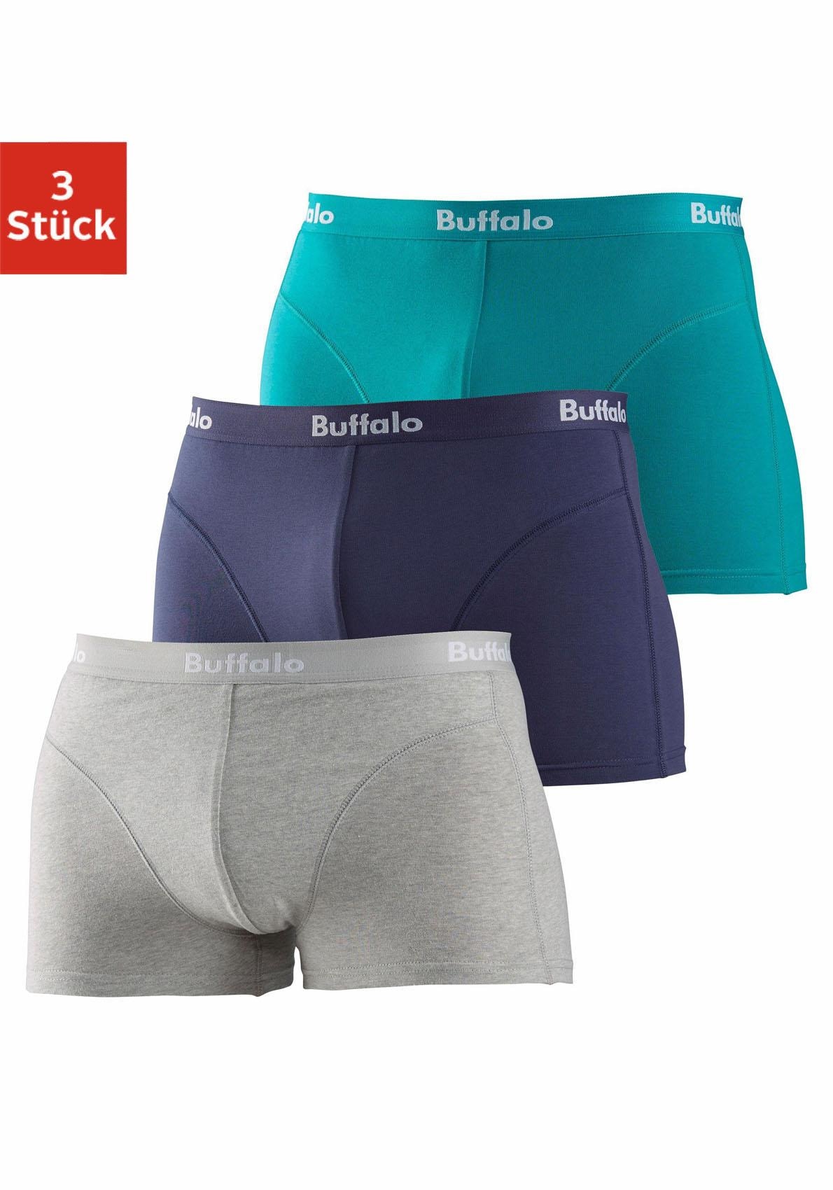 3 Boxer, bei St.), Overlock-Nähten mit Buffalo ♕ vorn (Packung,