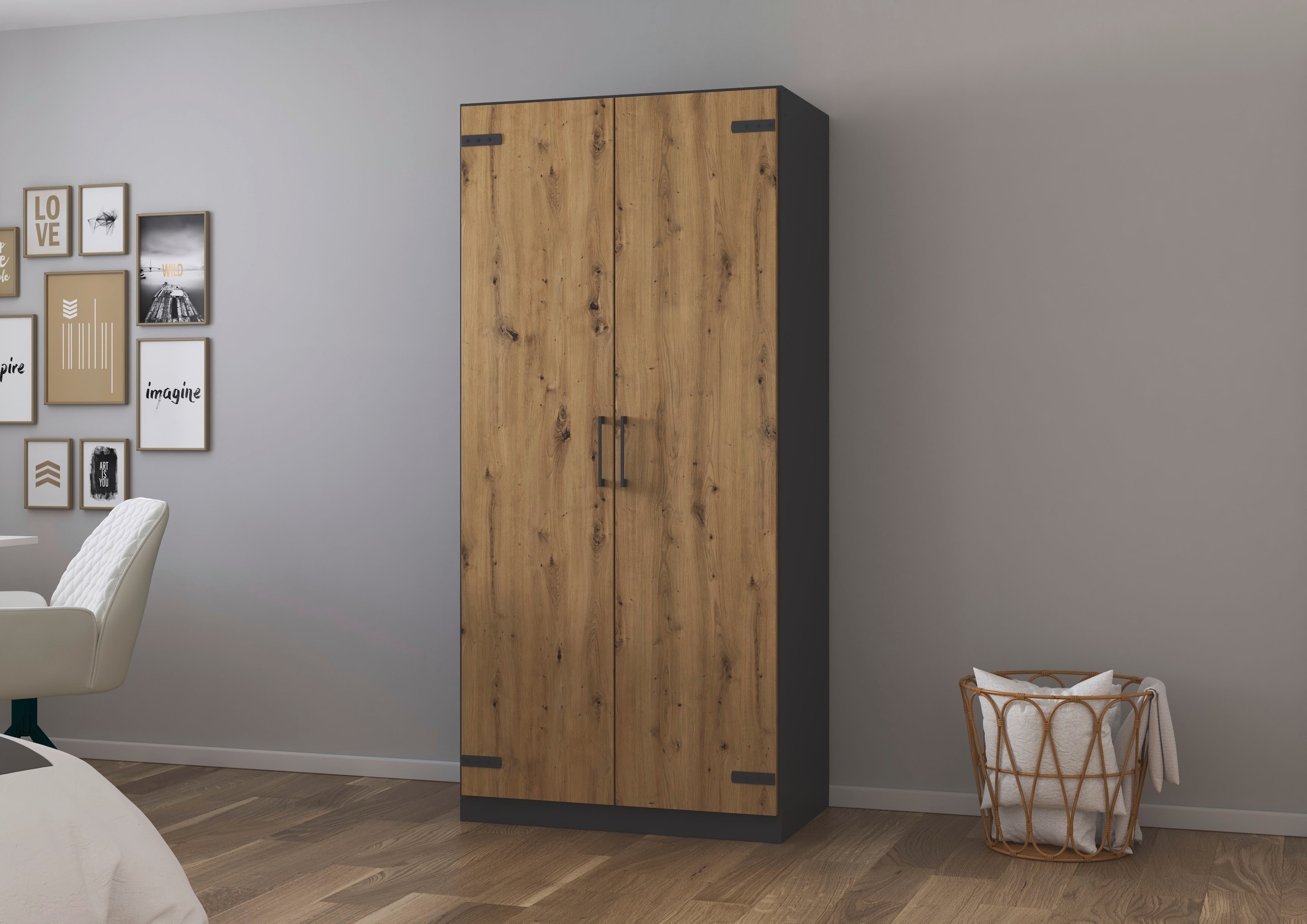 rauch Drehtürenschrank »Kleiderschrank Jugendzimmer Kinderzimmer Stauraum Topseller Holmes« mit Applikationen "Industrial Style"