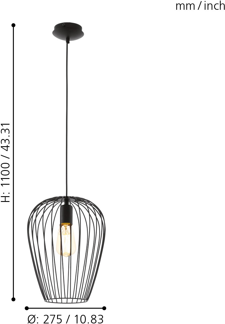 EGLO Hängeleuchte »NEWTOWN Pendellampe, Stahl, E27, IP20, Vintage, Esszimmerlampe, Lampe« E27 Vintage Pendelleuchte, Retro Hängelampe, Schwarz, E27,  Ø: 27,5cm
