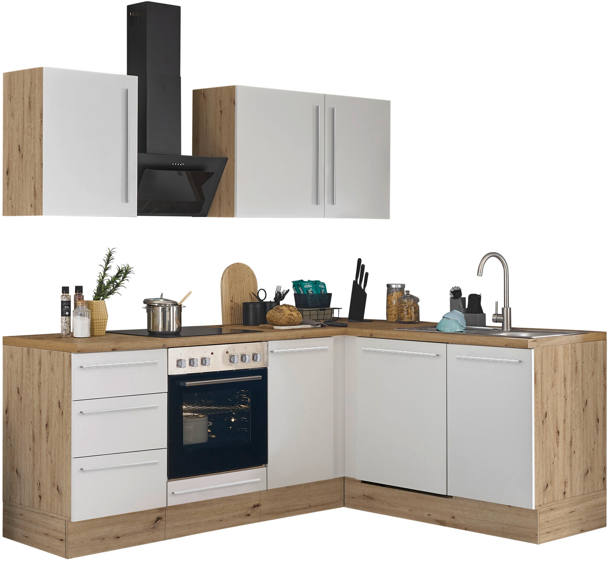 KOCHSTATION Winkelküche »Florida, Stellbreite 220x175 cm« wahlweise mit E-Geräten, mit Softclose für Türen und Schubkästen