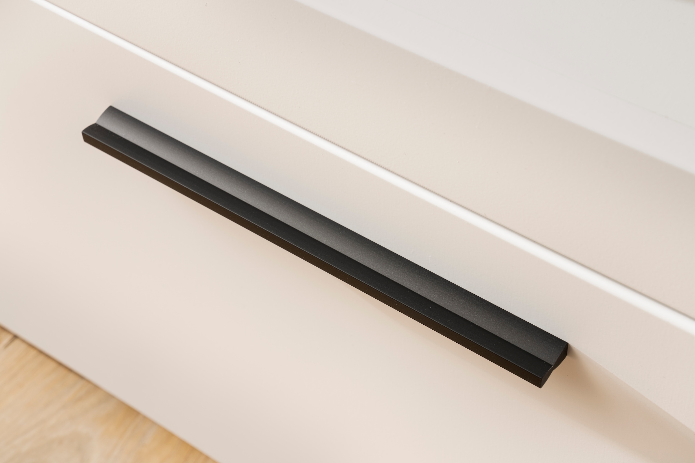 INOSIGN Wohnwand »Salerno, moderne Anbauwand, Wohnzimmer-Set, Weiß mit Eiche Evoke Dekor«, (Set, 2 St.), enthält Lowboard + Wandboard, Metallgriffe, 205 cm breit