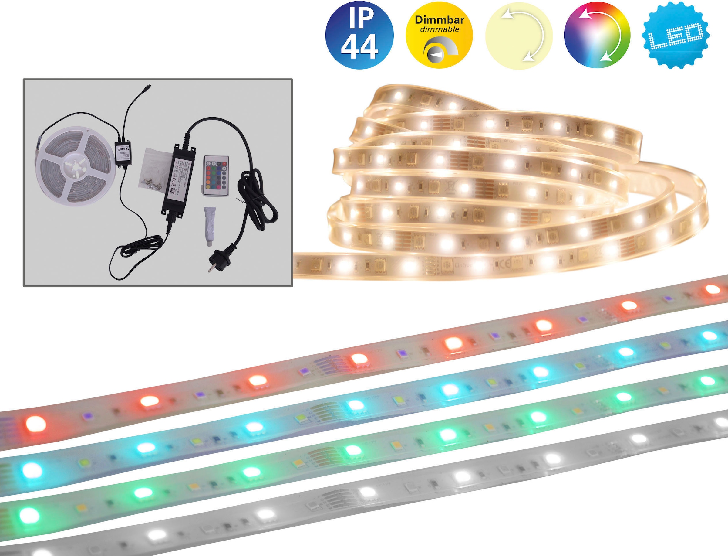 Farbwechsel, online Dimmfunktion, LED 500cm, Länge bei Stripe »Outdoor«, näve Fernbedienung, RGB, IP44 UNIVERSAL