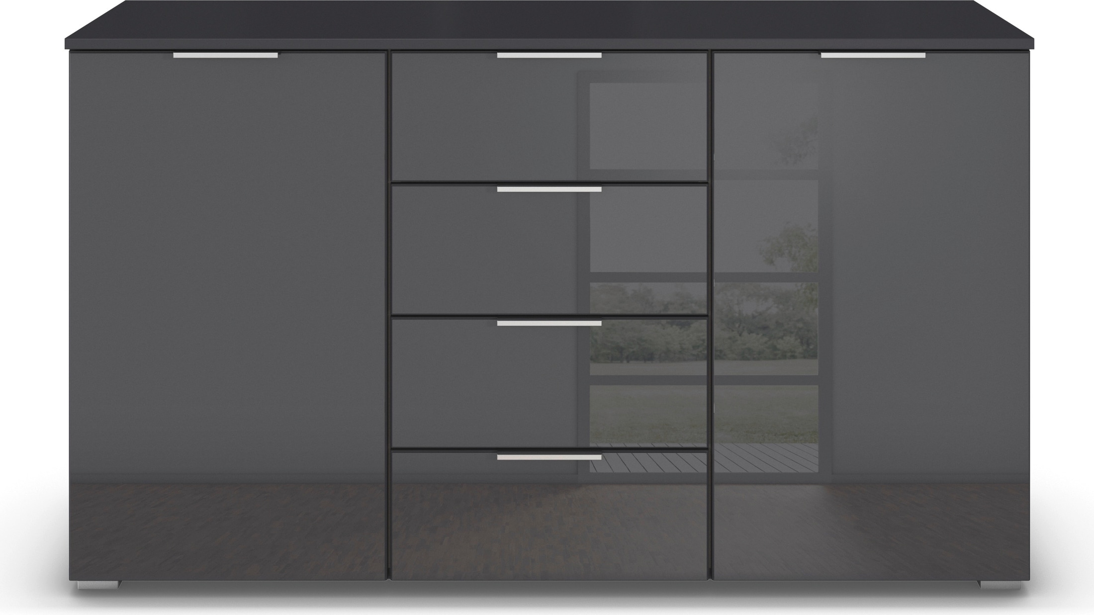 rauch Kombikommode »Sideboard Kombikommode Schubladenkommode AGORDO mit Glasfront«, (in zwei Griff-Farben), mit 4 Schubkästen und 2 Türen sowie Metallgriffen MADE IN GERMANY