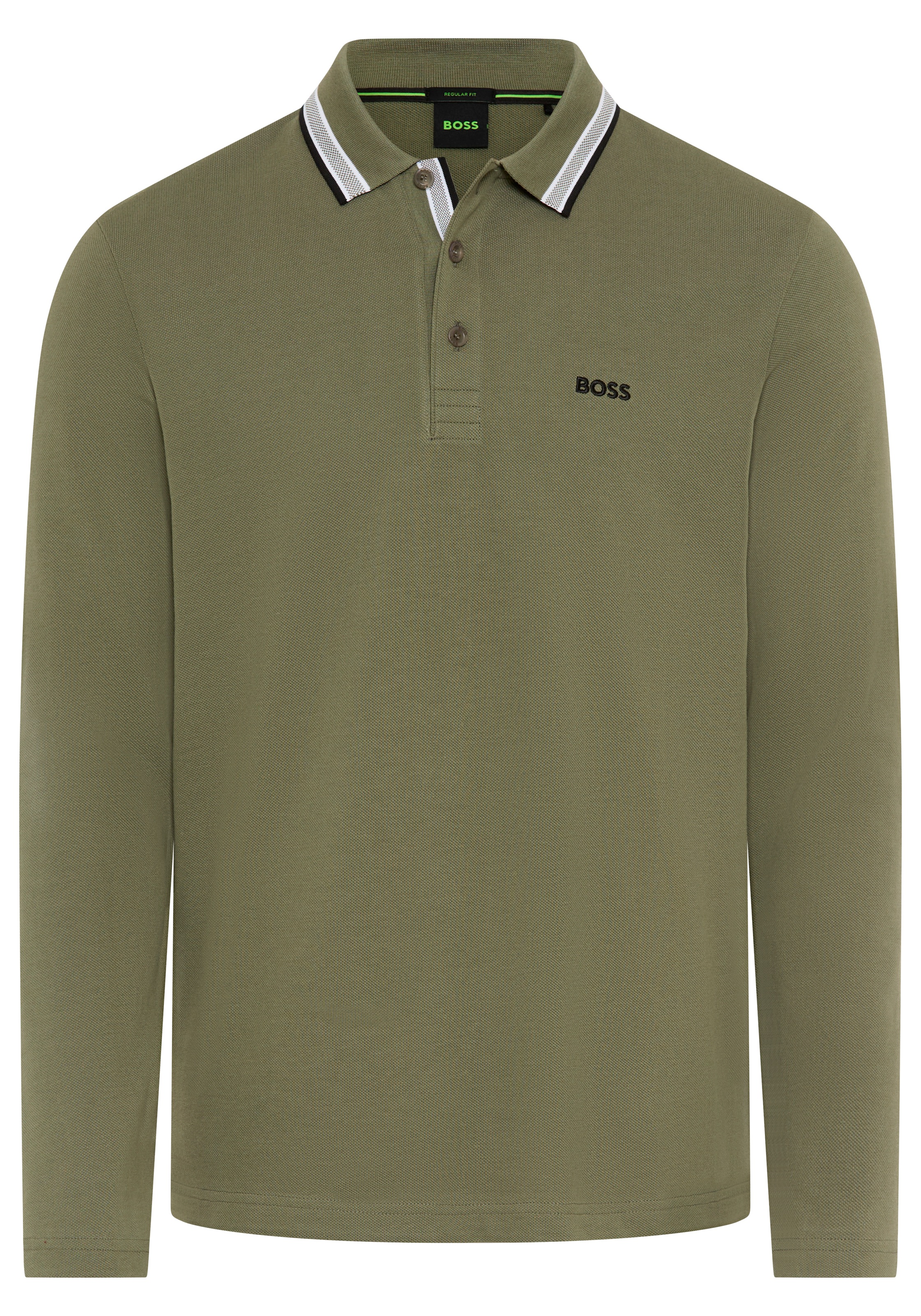 BOSS GREEN Langarm-Poloshirt »Plisy« mit Streifen am Kragen