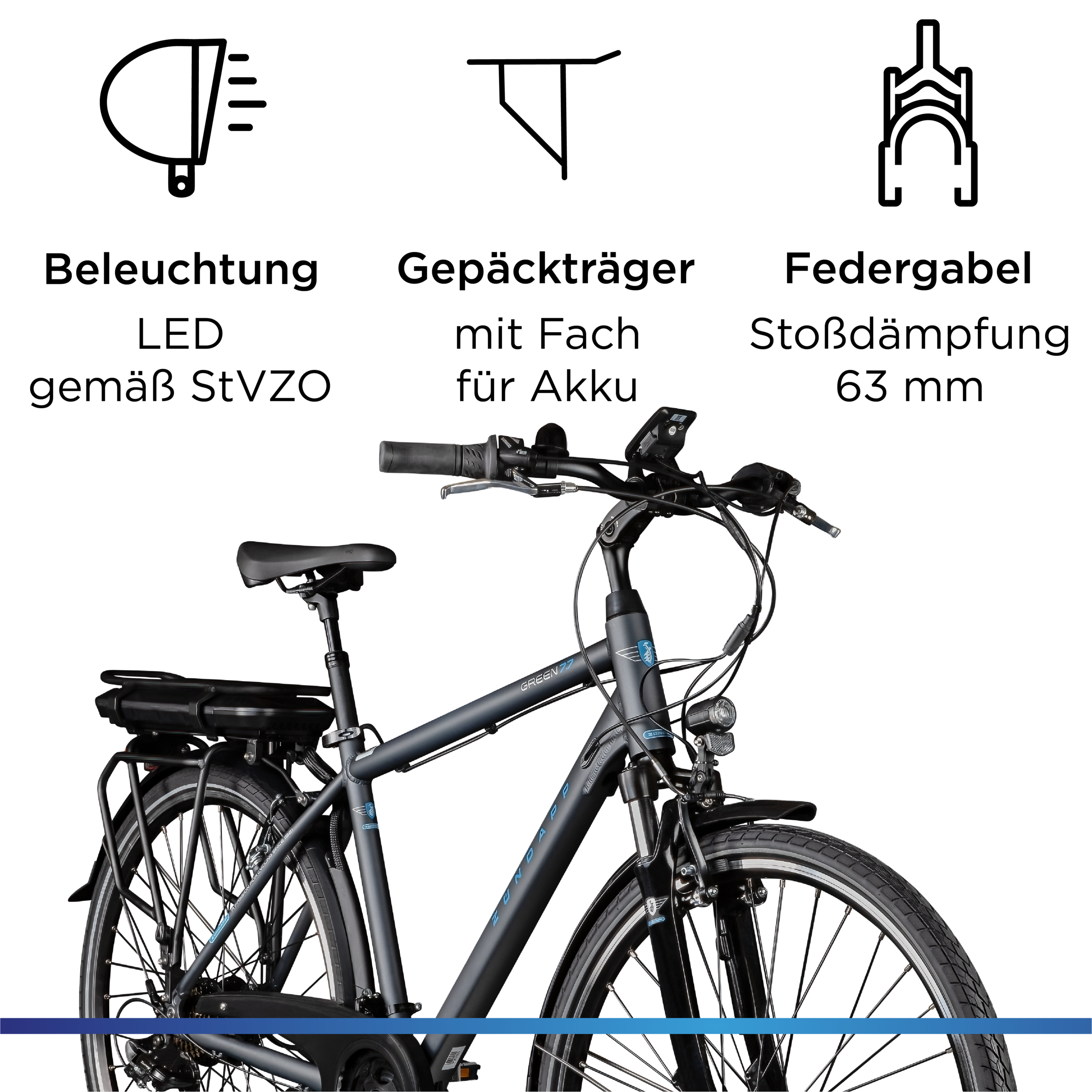 Zündapp »Green 7.7 Herren« 21 Gang Shimano Tourney Schaltwerk Kettenschaltung Heckmotor 250 W Pedelec, Elektrofahrrad für Damen u. Herren