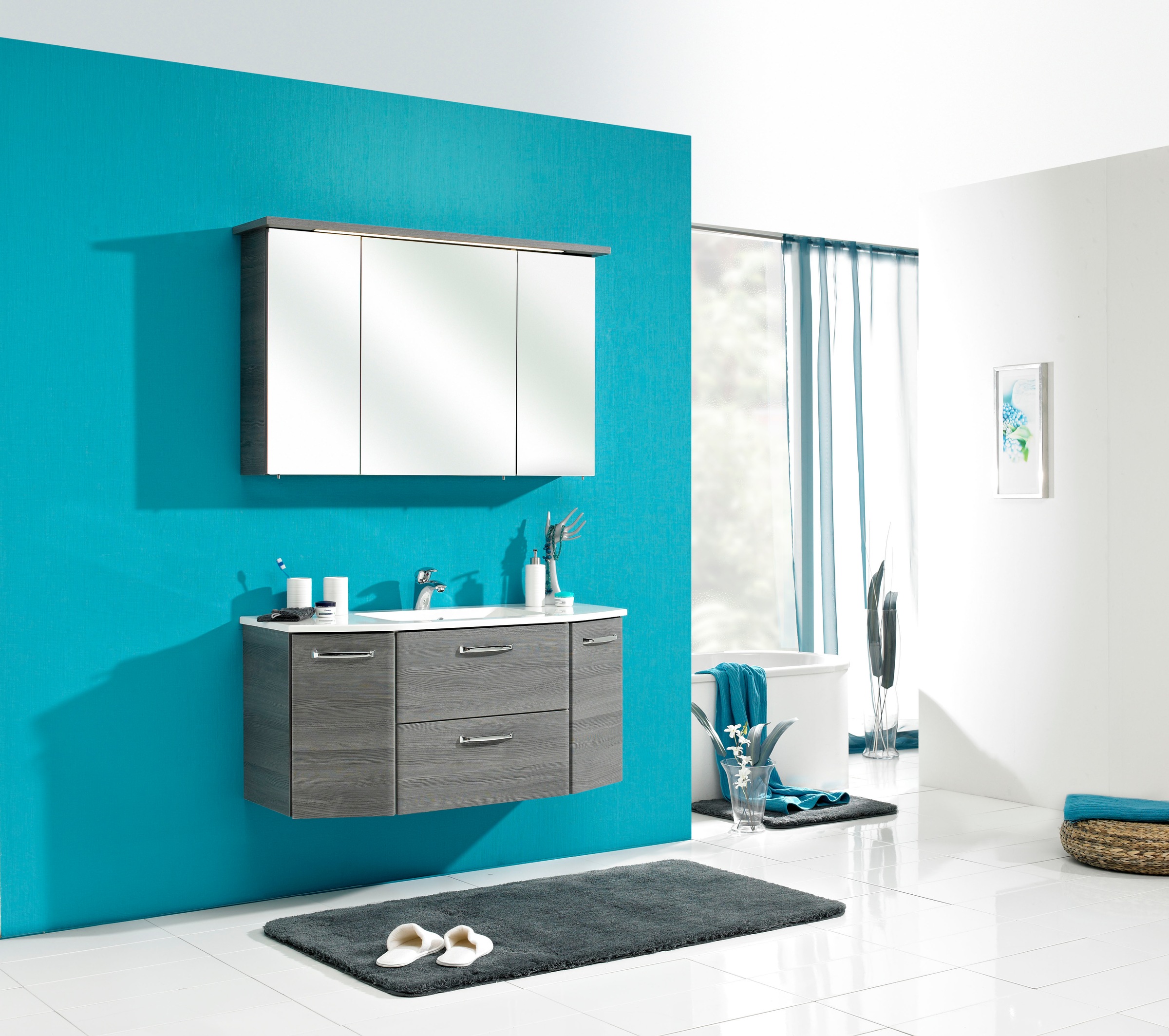 Saphir Spiegelschrank »Quickset 328 Badezimmer Spiegelschrank inkl. LED-Beleuchtung, 620LM«, 115 cm breit, Graphit Struktur quer Nachbildung, inkl. Türdämpfer