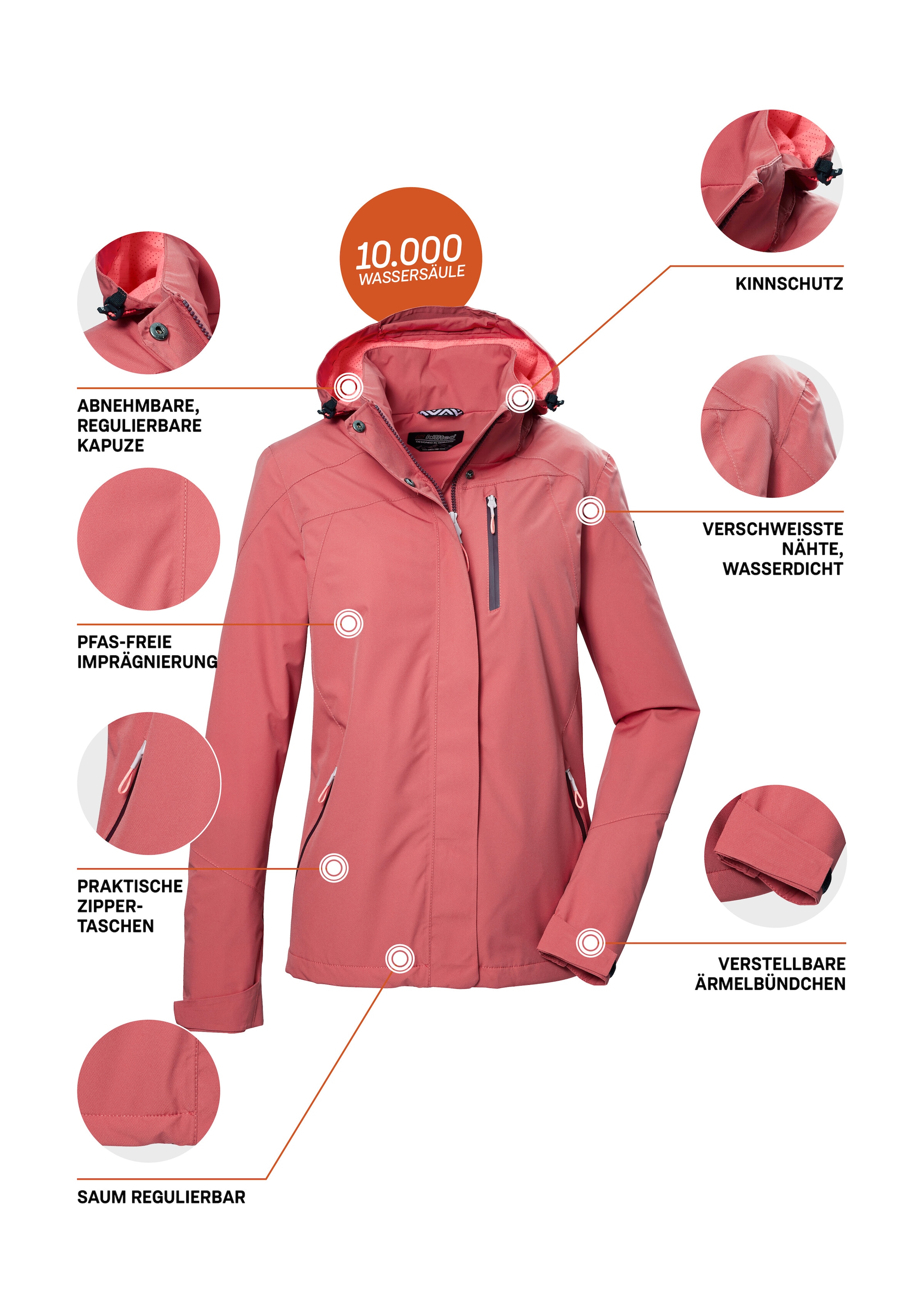 Killtec Outdoorjacke »KOS 28 WMN JCKT«, Wasserdichte, atmungsaktive Damenjacke, PFAS-frei, recyceltes Material