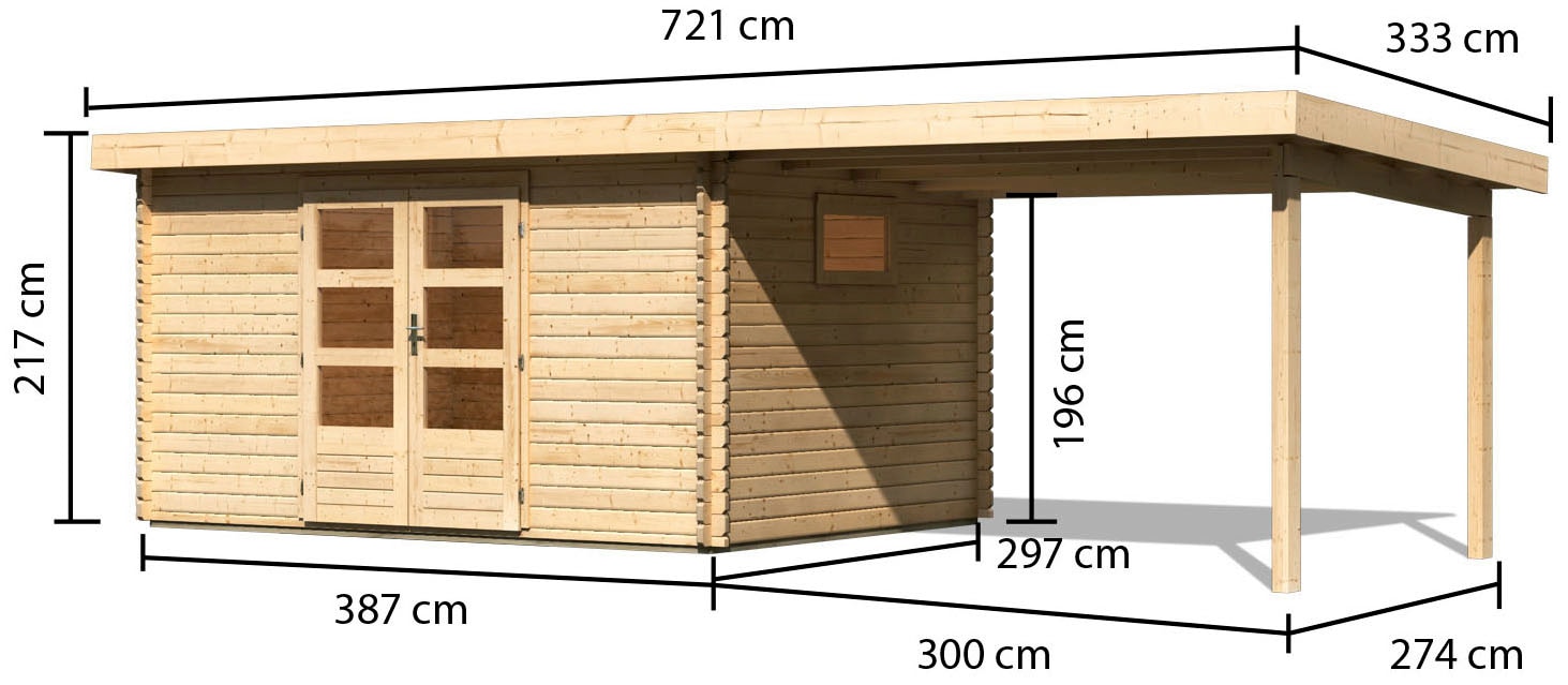 Karibu Gartenhaus »Trittau 5« mit Anbaudach und Fenster