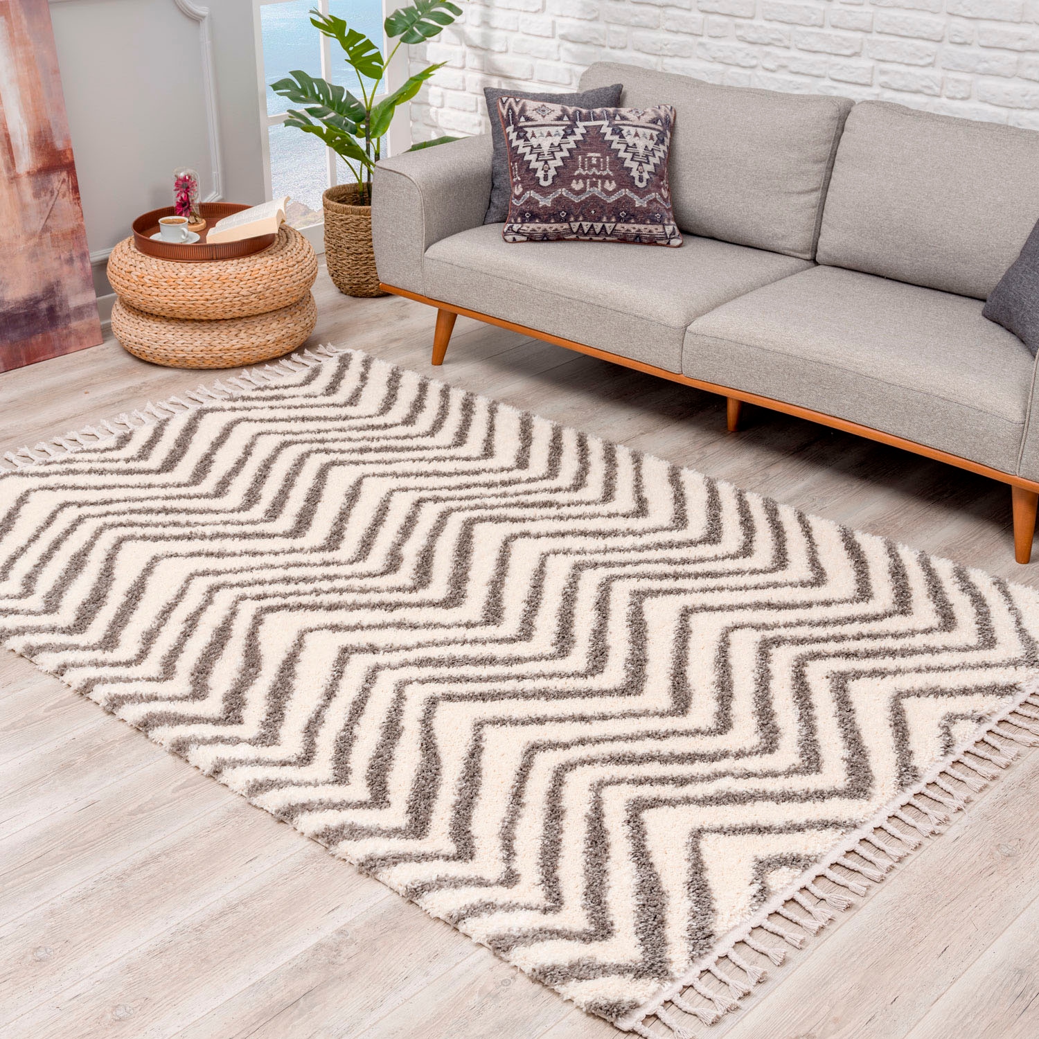 Carpet City Hochflor-Teppich »Pulpy 531«, rechteckig, besonders weich, mit Fransen, Zickzack Look