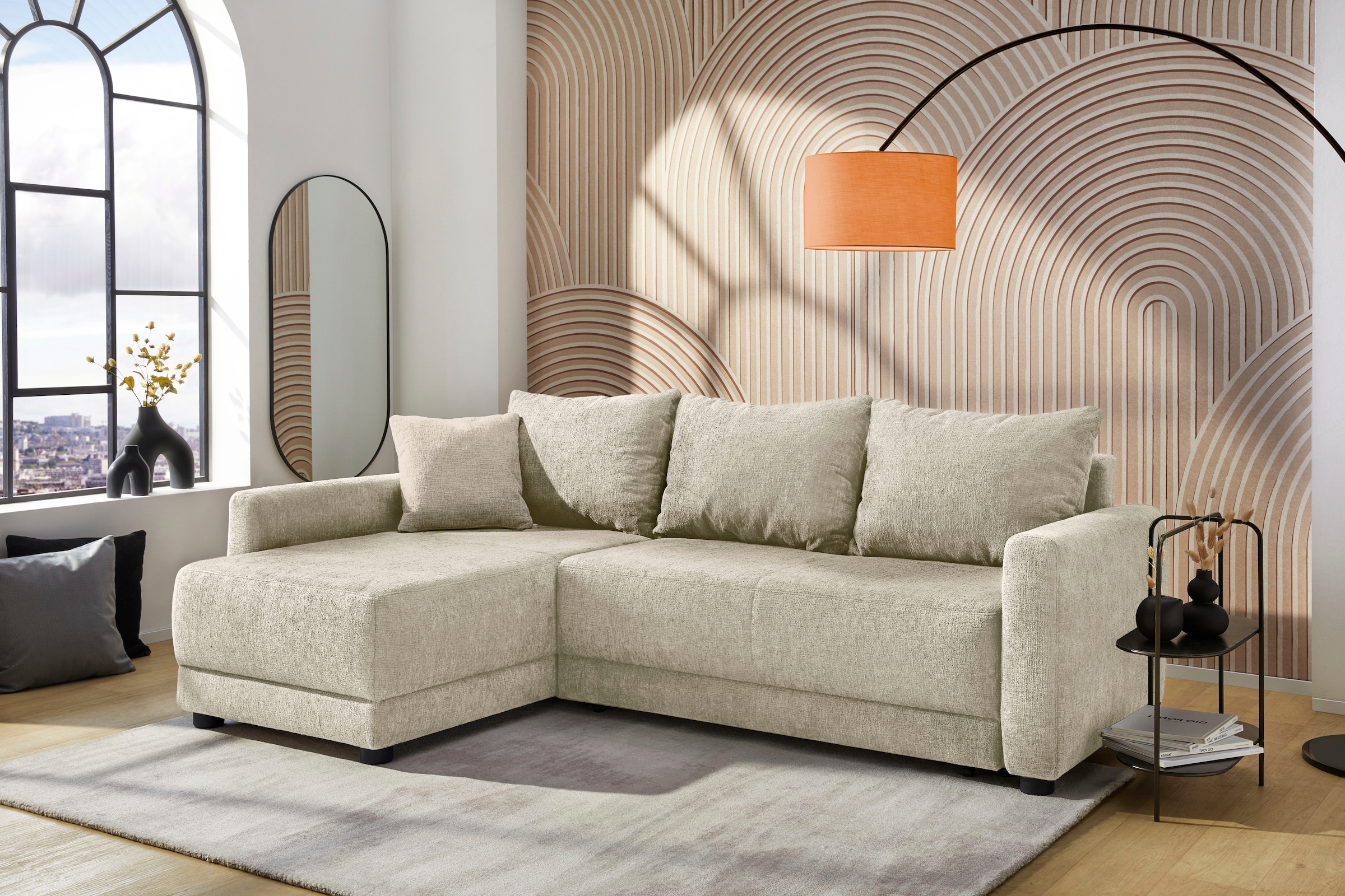 Jockenhöfer Gruppe Ecksofa »Venezia L-Form, B: 234 cm« mit Schlaffunktion, Bettkasten & Zierkissen