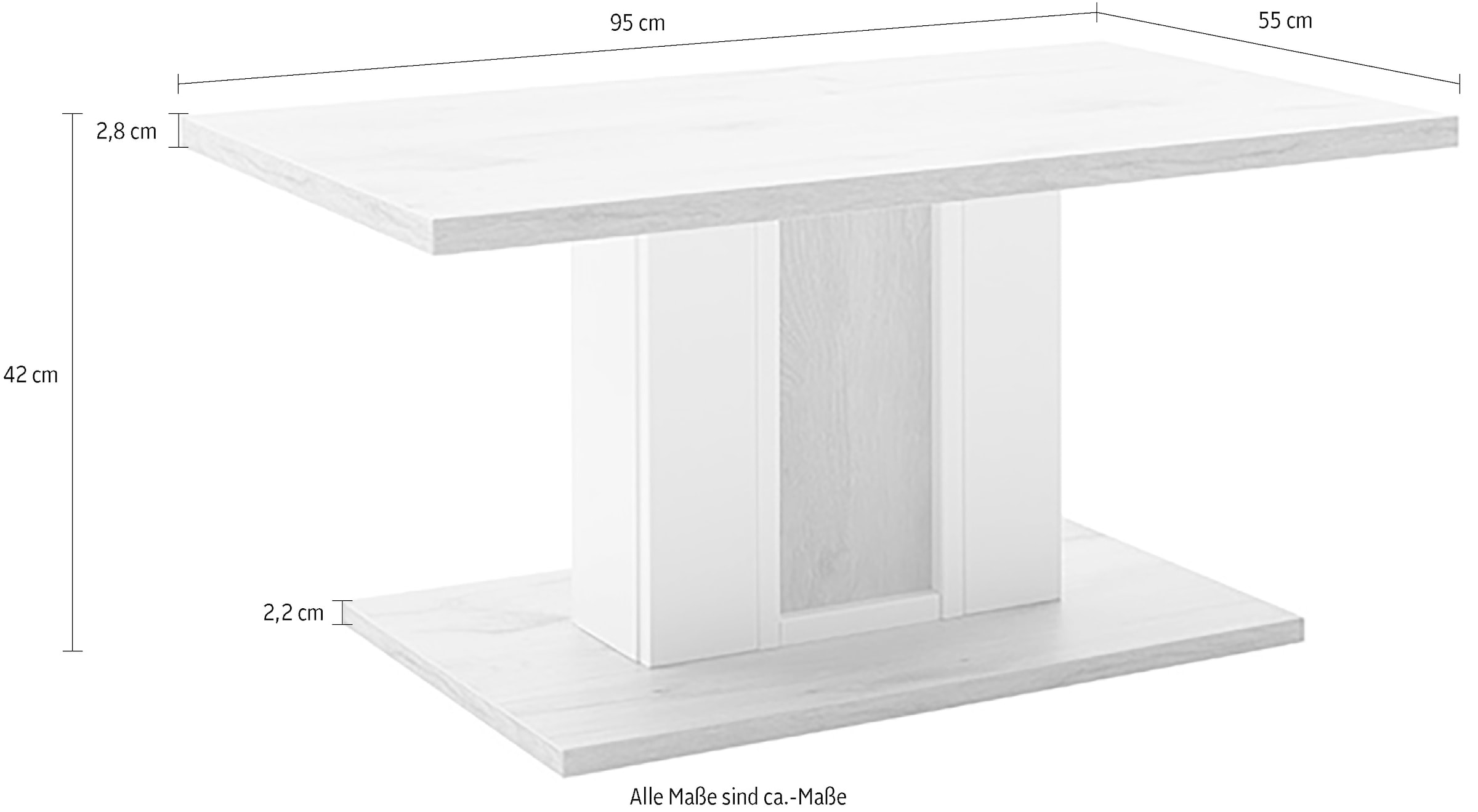 MCA furniture Couchtisch »SANTERNO Couchtisch mit Säule«, (1 St.), Tisch, Soft White/Viking Oak, mit Säule, belastbar 50kg, Breite 95 cm