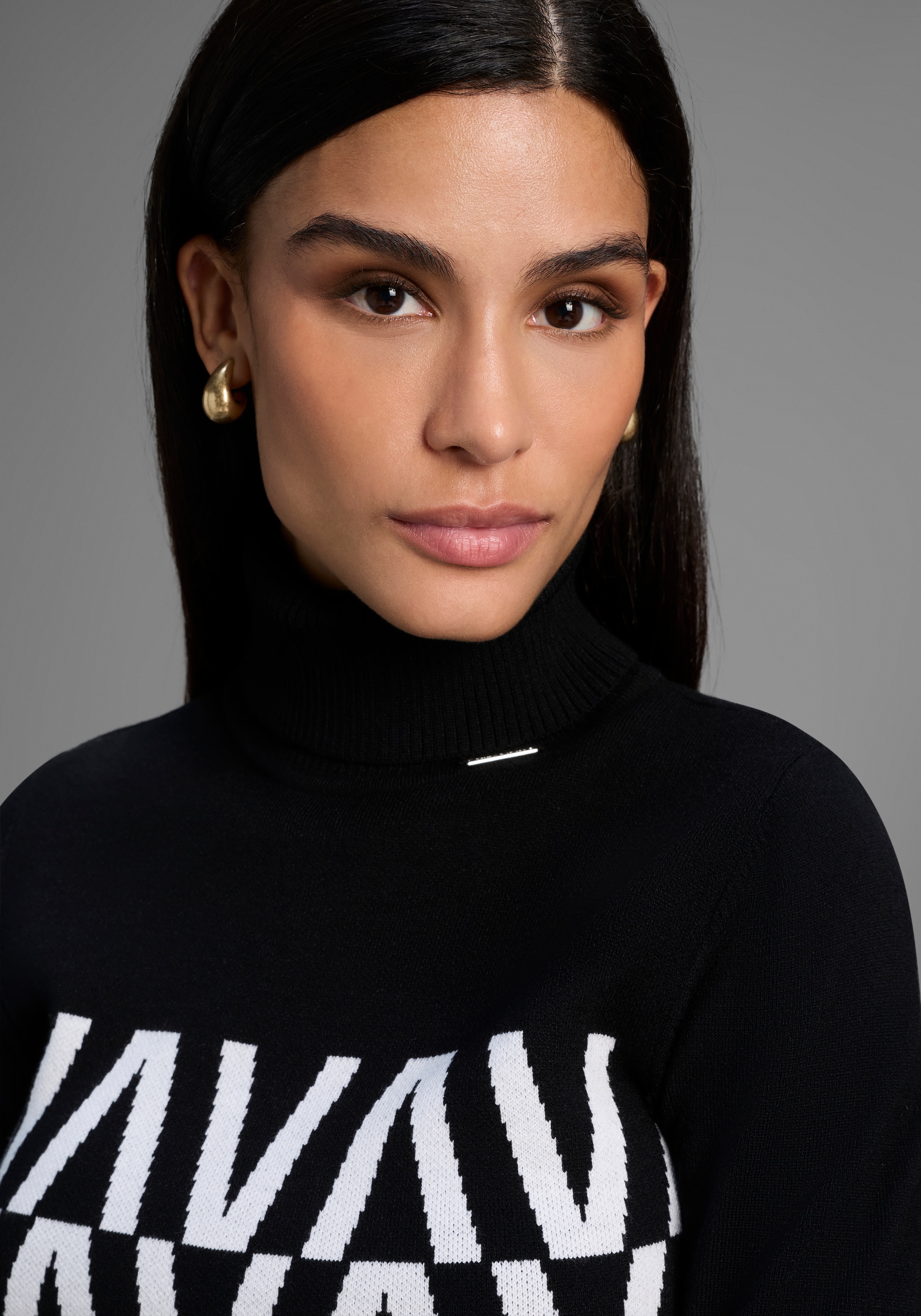 Bruno Banani Stehkragenpullover in grafischem Strickmuster - NEUE KOLLEKTION