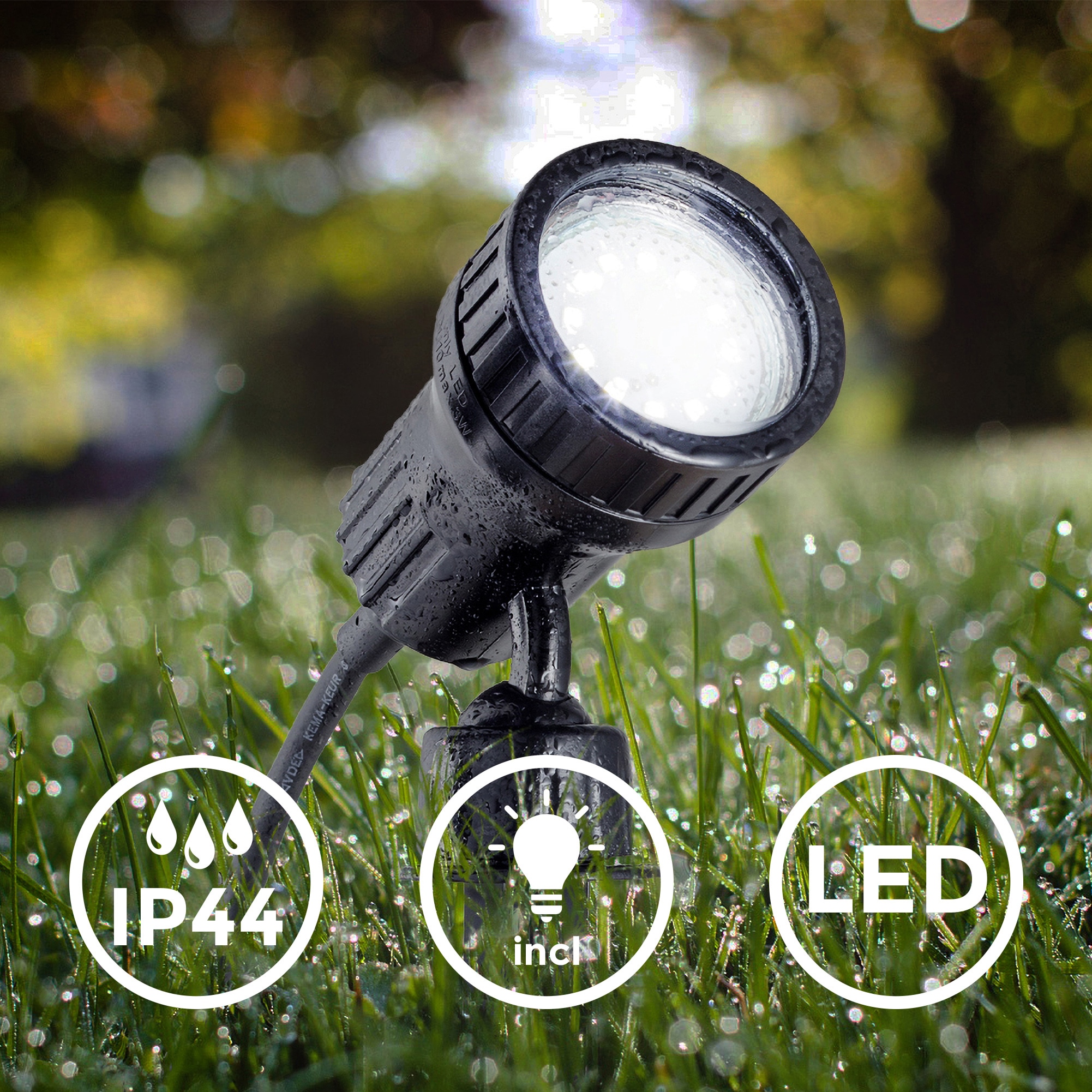 B.K.Licht LED Gartenstrahler, 1 flammig-flammig, LED, Erd-Spieß, Gartenleuchte, IP44, Wandspo,t Außen-Leuchte, 3W GU10