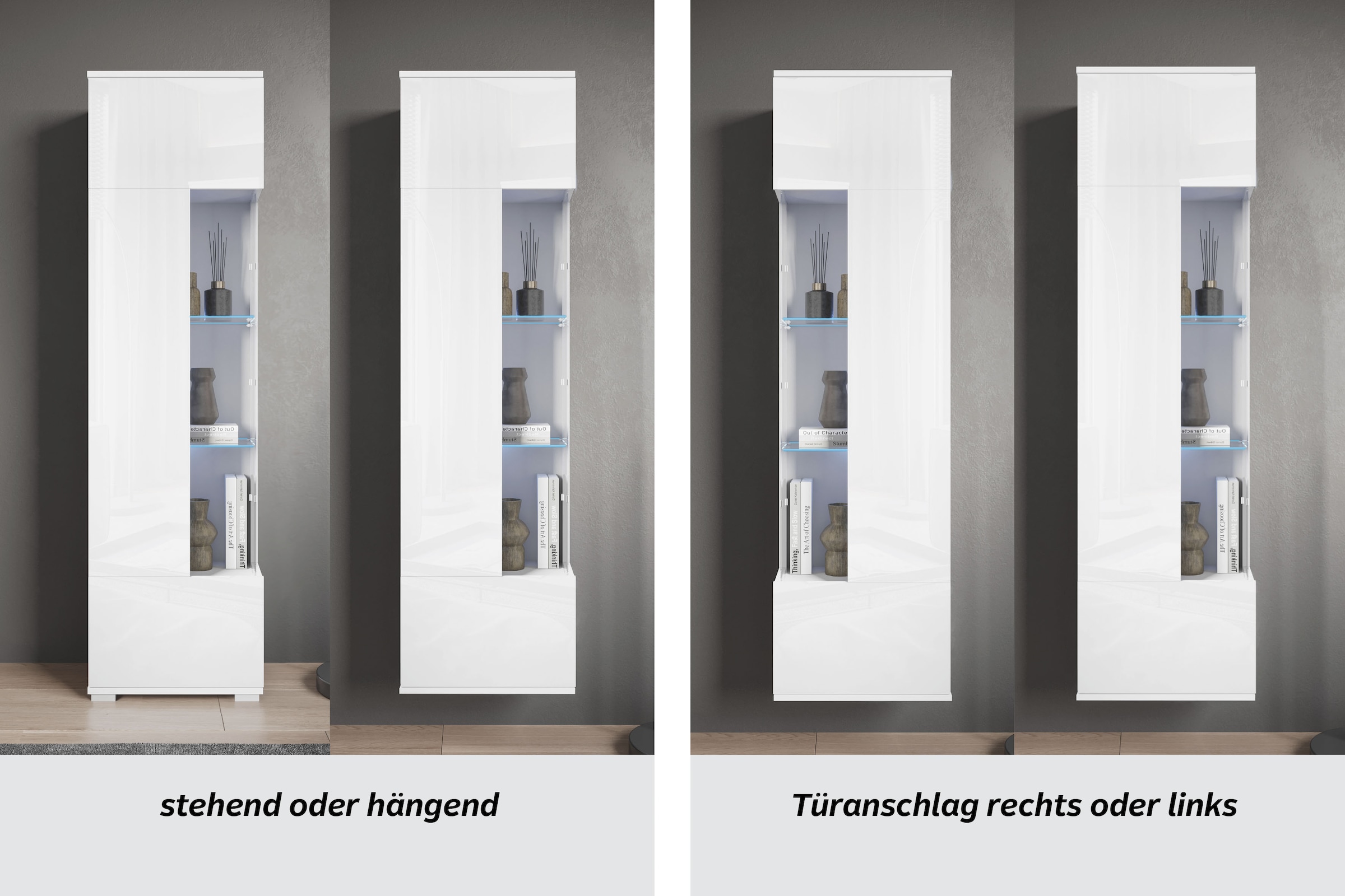 INOSIGN Vitrine »Kenia, stehend und hängend, Türanschlag wechselbar«, (1 St.), Vitrineschrank mit Glastüren 160 cm Höhe