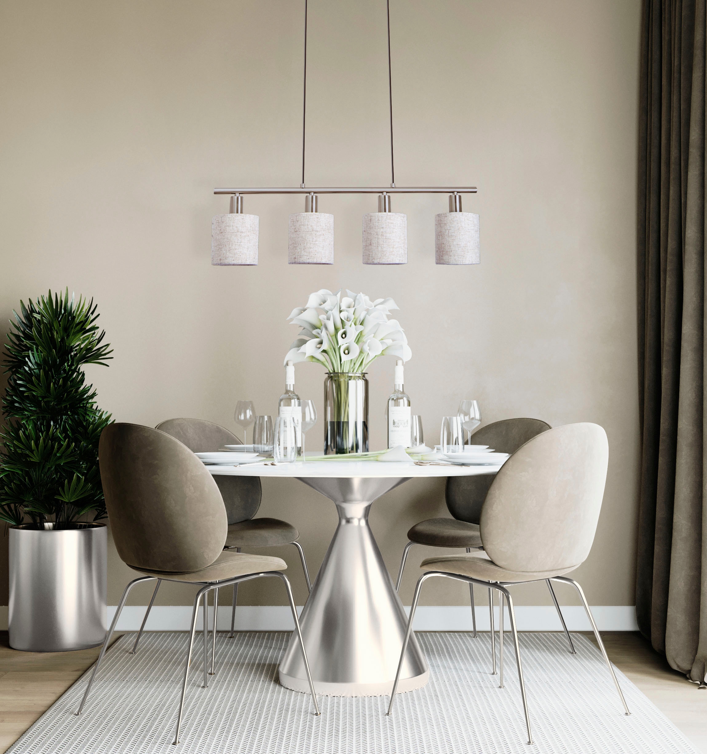 näve Pendelleuchte »Maron«, 4 flammig, Leuchtmittel E14 | ohne Leuchtmittel, Hänge-, Stoffpendelleuchte, L: 71,5cm, 4xE14 max. 40W, Metall/Textil
